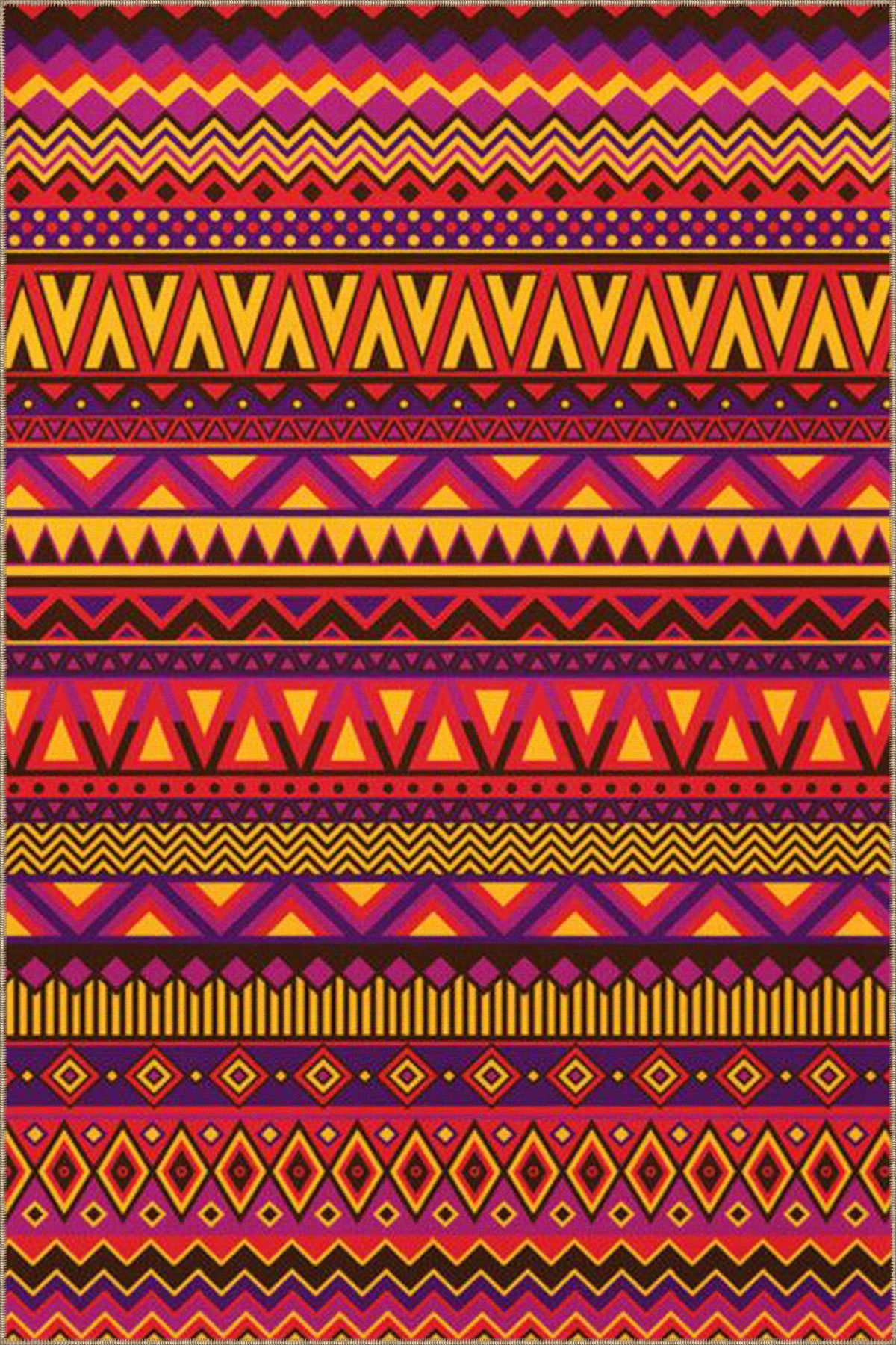 Kırmızı Tonlarda Karışık Renkli Üçgenli Geometrik Modern Dekoratif Halı 4379