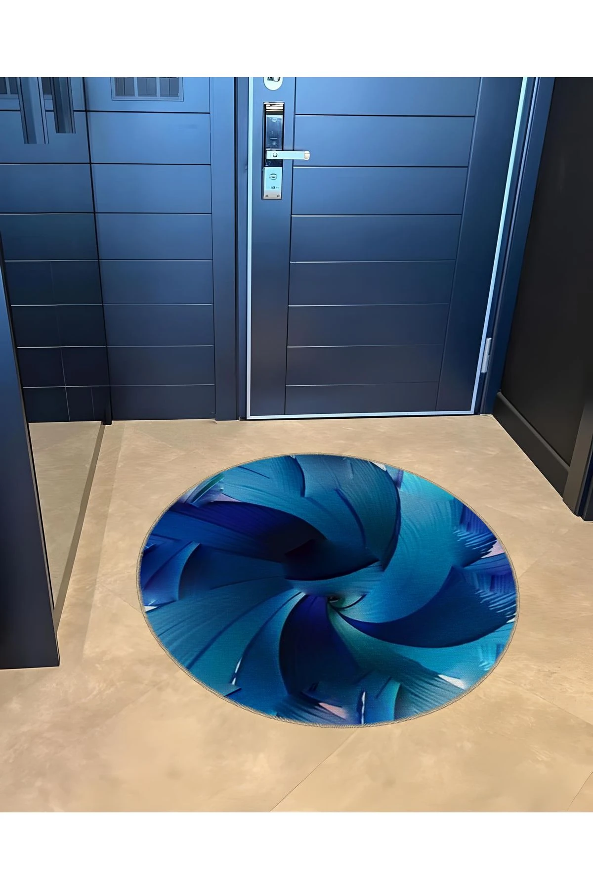 Shape Koleksiyonu Yuvarlak Mavi Soyut  Desenli Dokuma Taban Halı shape64