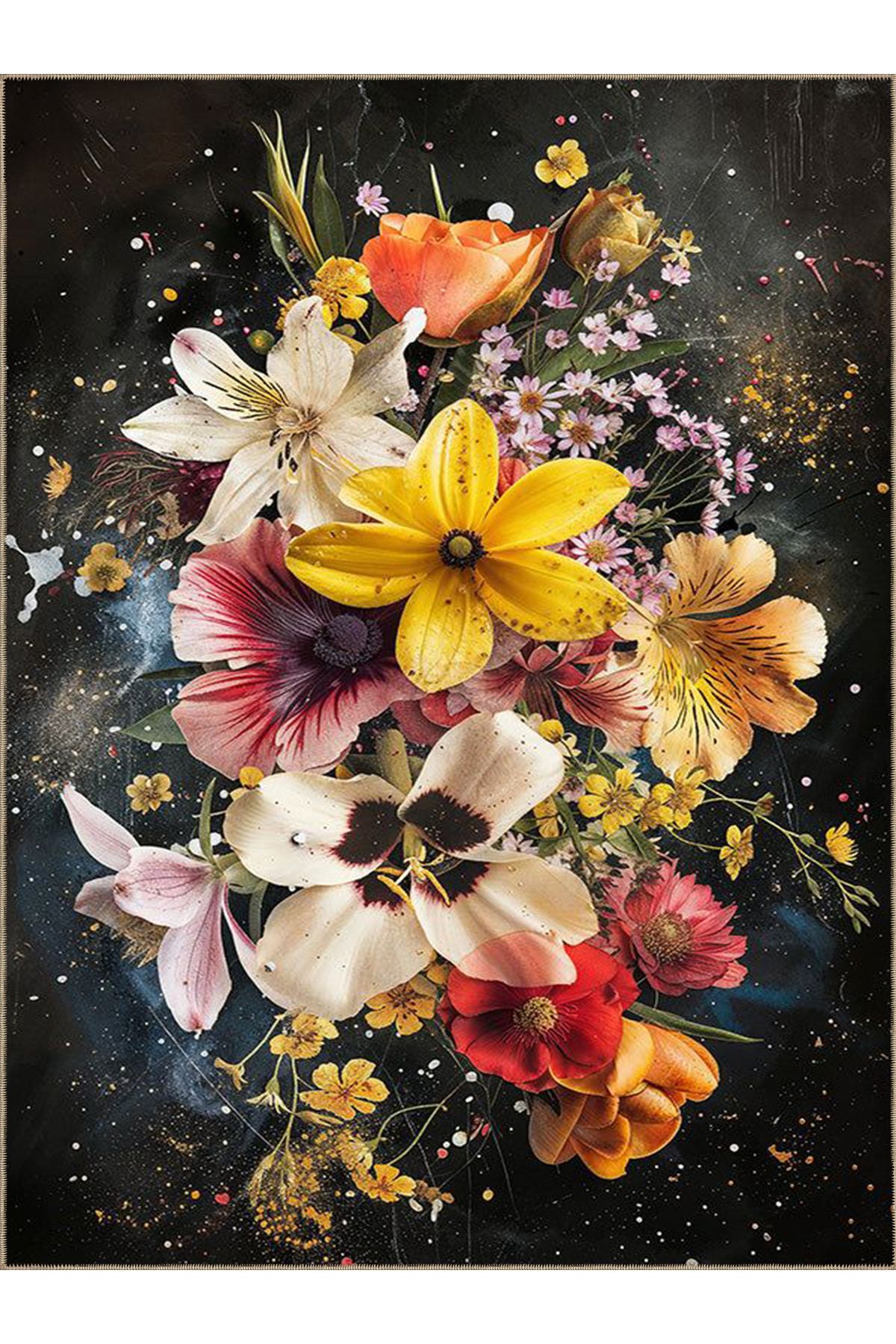 Güneş Koleksiyonu Çok Renkli Çiçekler Desenli Dokuma Taban Modern Dekoratif Halı güneş45