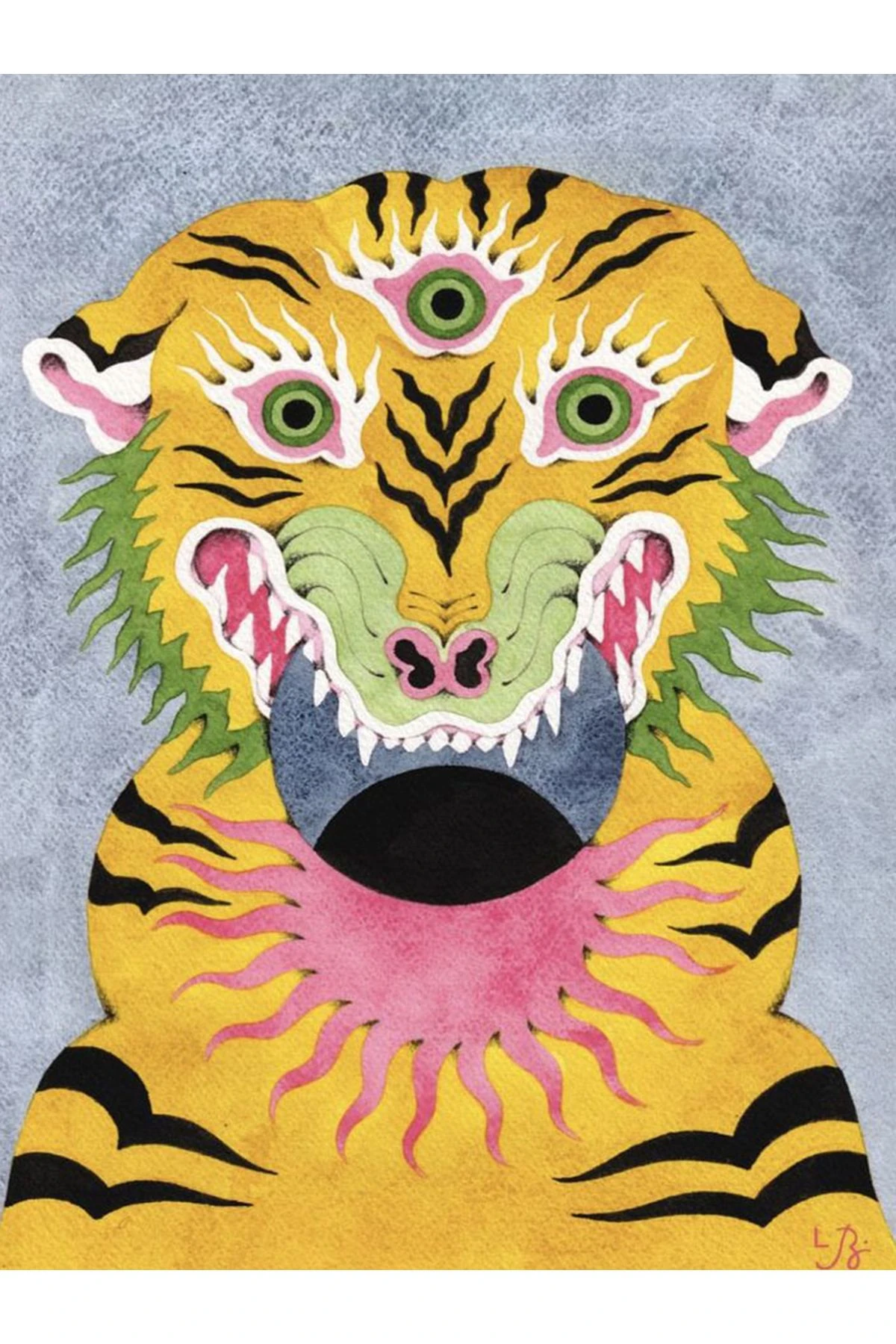 Özge Koleksiyonu Çok Renkli Güneş ve Ay Detaylı Üç Gözlü Kaplan Desenli Dokuma Taban Halı özge35