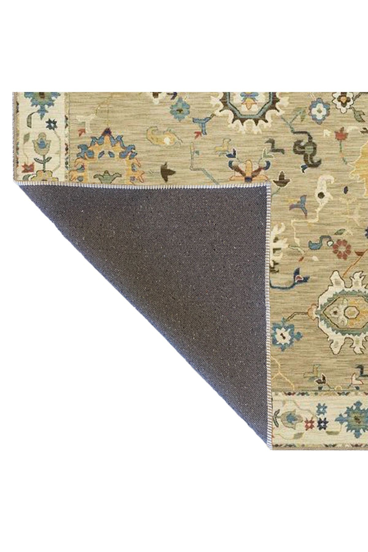 Bej Temalı Motifli Etnik Çiçek Desenli Vintage Dekoratif Halı 4589