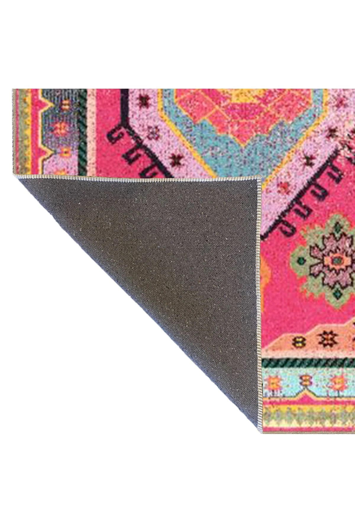 Pembe Temalı Çok Renkli Motifli Etnik Desenli Vintage Dekoratif Halı 3594