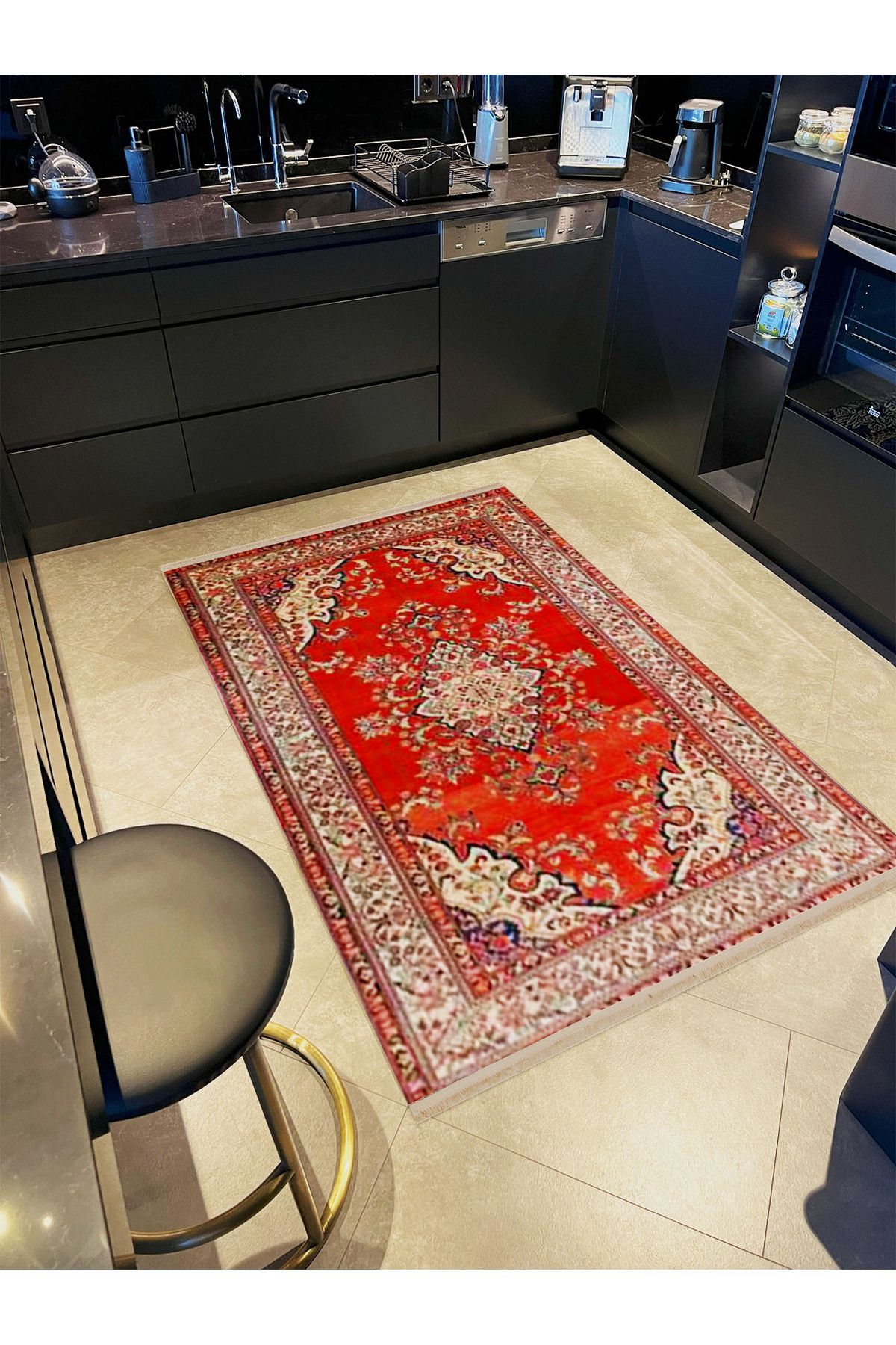 İnci Koleksiyonu Kırmızı Tema Çiçekli Etnik Desenli Dokuma Taban Vintage Dekoratif Halı inci41