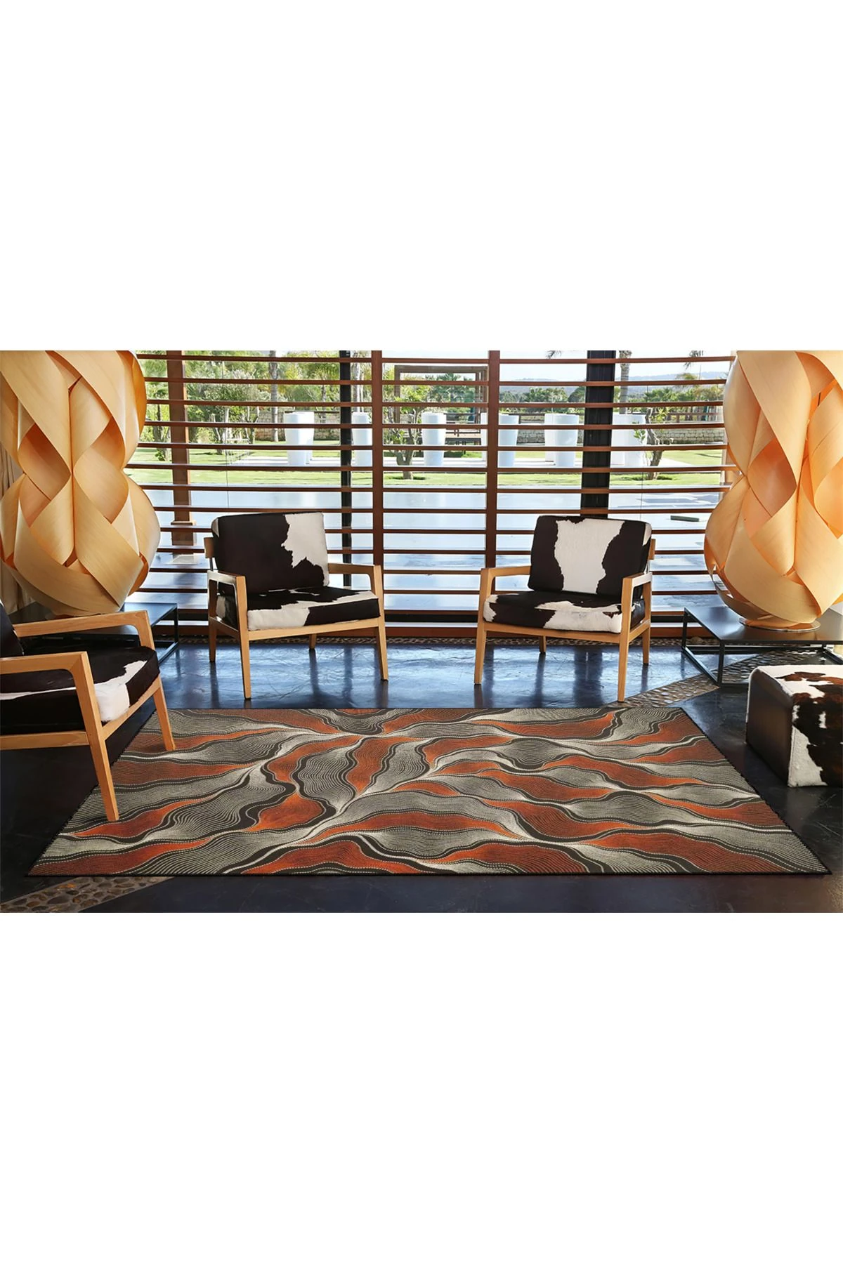 Etnik Kahverengi Geometrik Desenli Dekoratif Yıkanabilir Halı miravip8464