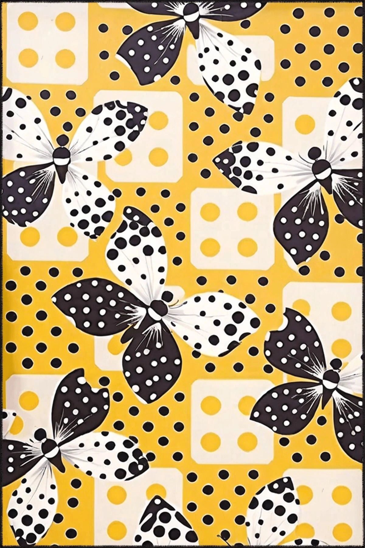 Paris Koleksiyonu Sarı Temalı Kelebek Desenli Kreatif Modern Dekoratif Halı 107