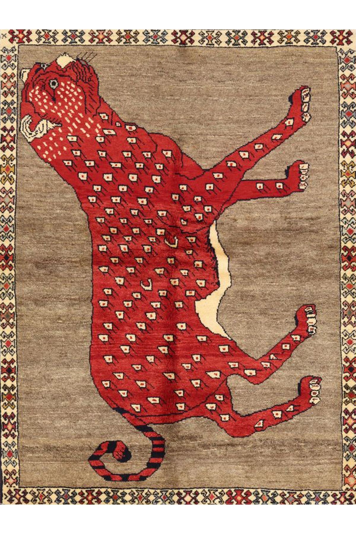 Asena Koleksiyonu Kahverengi Temalı Kırmızı Leopar Desenli Modern Dekoratif Halı 50