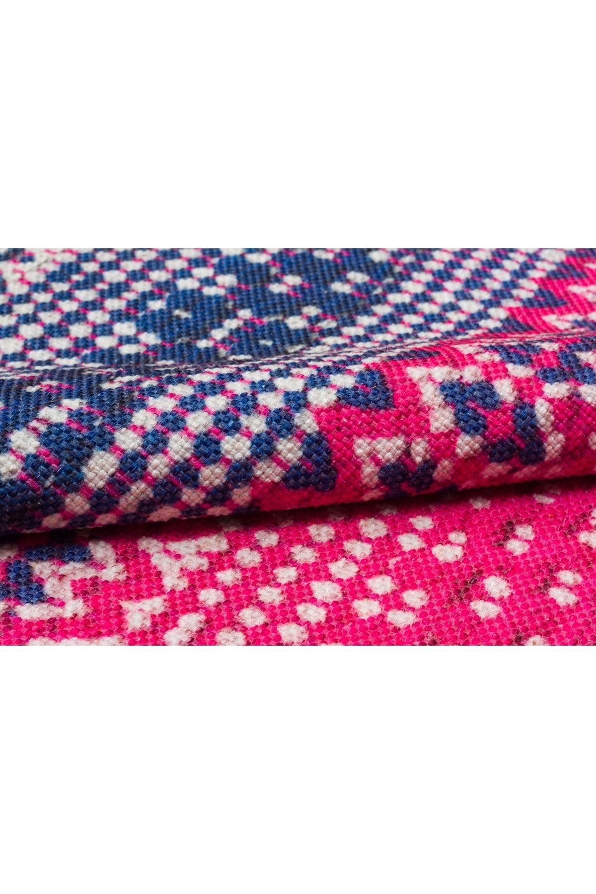 Cotton 547 Canlı Çok Renkli Fuşya Turuncu Dokuma Taban Kilim