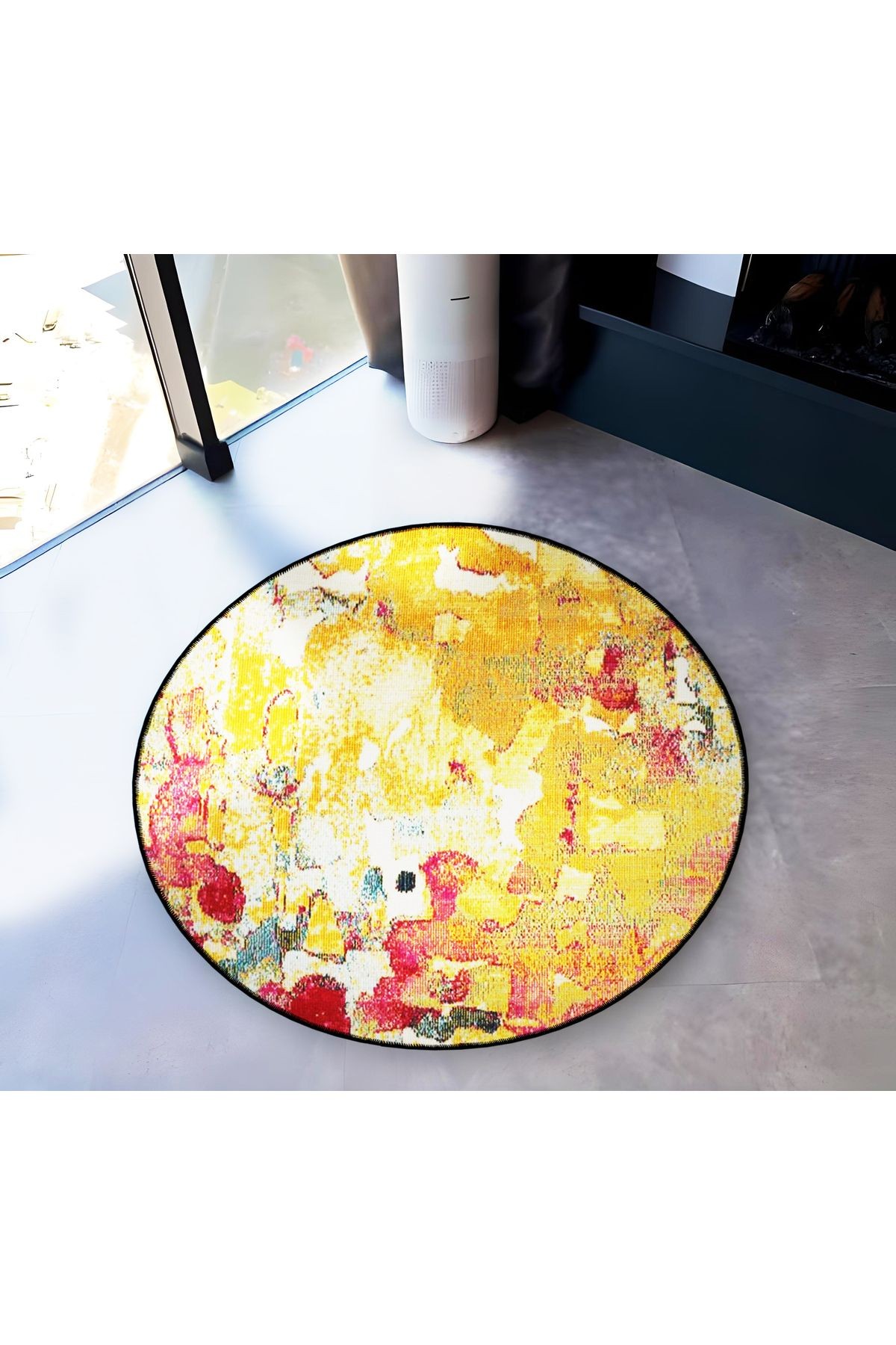 Çok Renkli Soyut Desenli Yuvarlak Dokuma Taban Modern Dekoratif Halı 6167