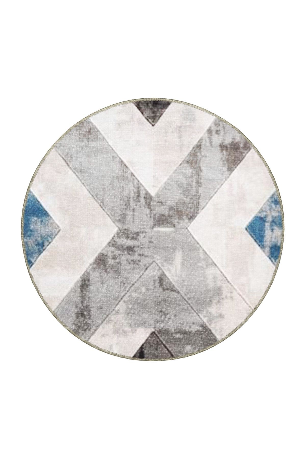 Mavi Bej Temalı Geometrik X Desenli Kreatif Modern Dekoratif Halı 4722