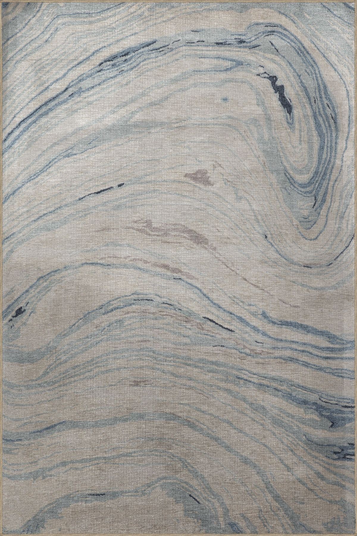 Mavi Bej Temalı Dalgalı Soyut Desenli Kreatif Modern Dekoratif Halı 2988