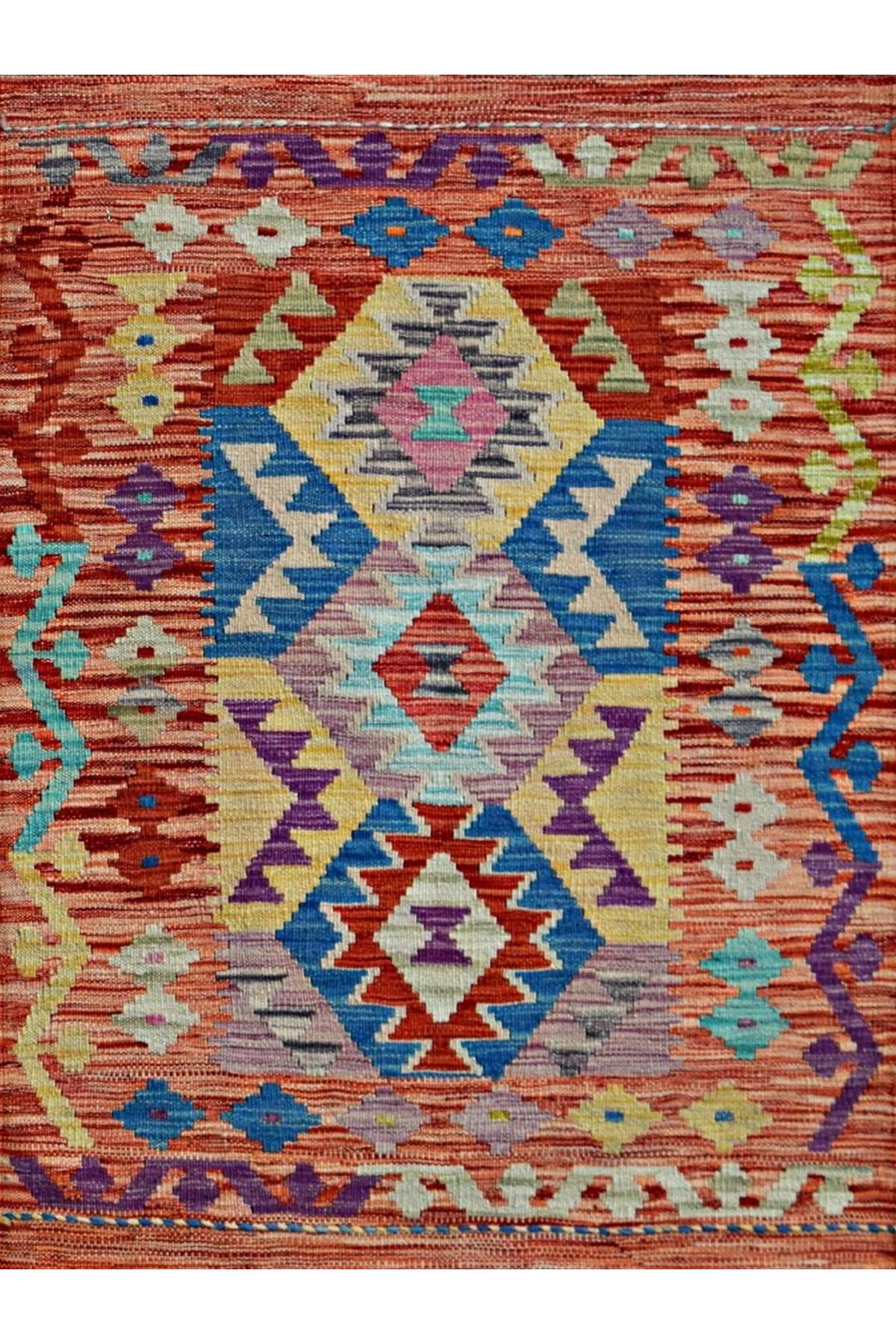 Mete Koleksiyonu Çok Renkli Geometrik Motifler Desenli Vintage Dekoratif Halı 09