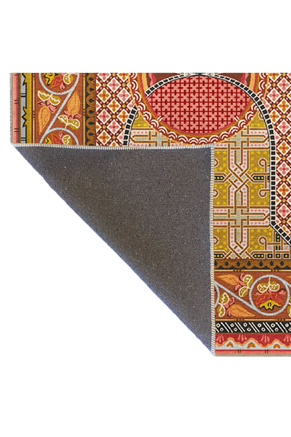 Turuncu Temalı Çok Renkli Motifli Etnik Çiçek Desenli Vintage Dekoratif Halı 3419