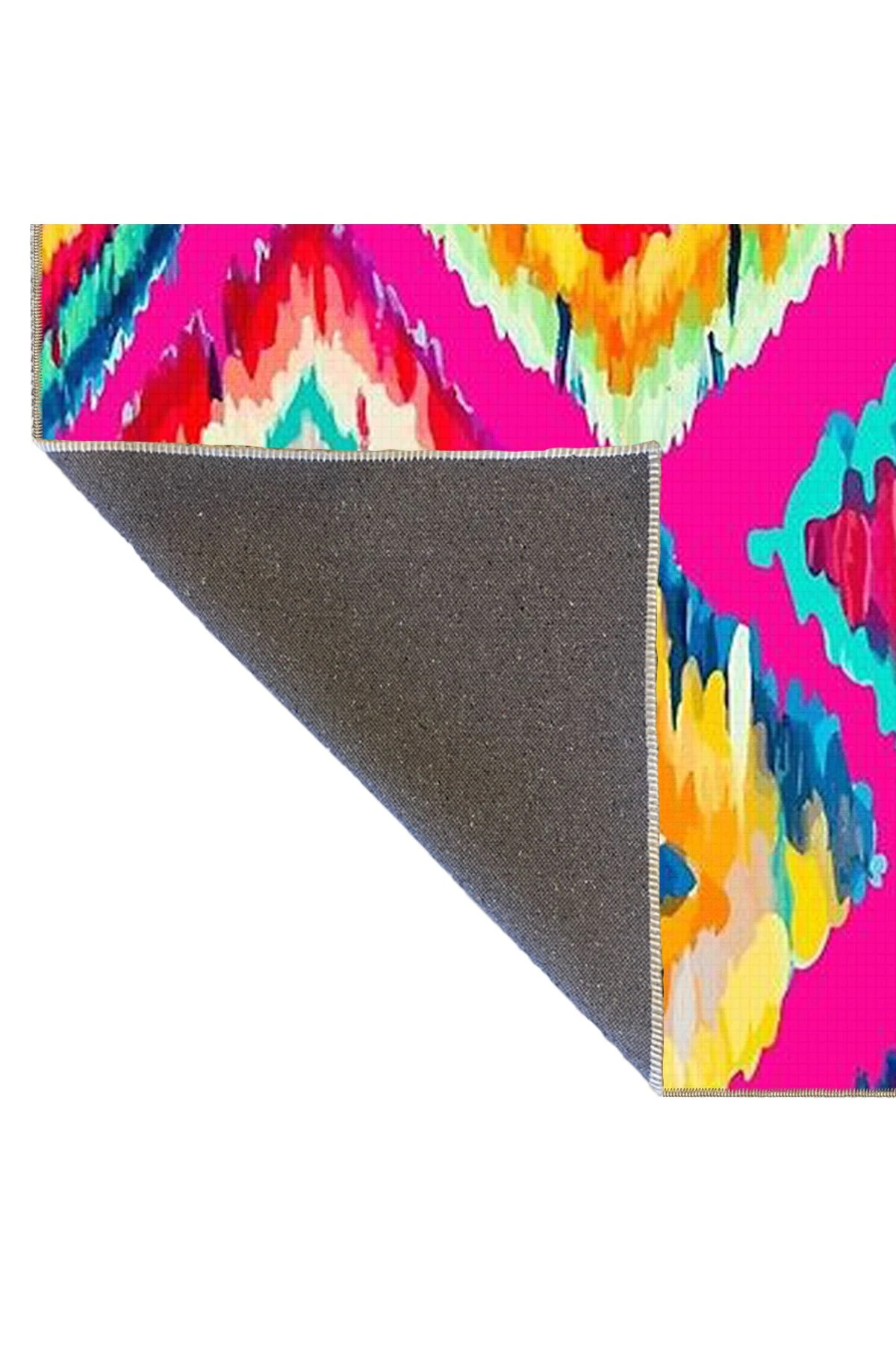 Pembe Temalı Çok Renkli Soyut Dörtgen Geometrik Desenli Modern Dekoratif Halı 3807