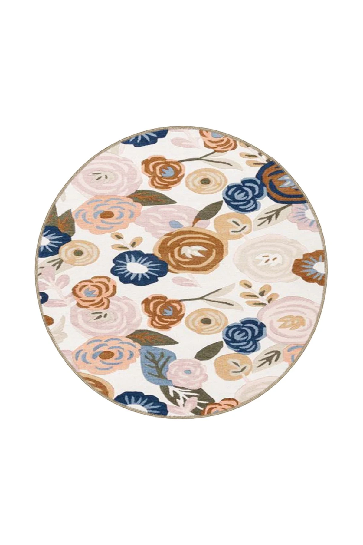 Krem Çiçekli Renkli ve Geometrik Dokuma Taban Yıkanabilir Halı miravip8354