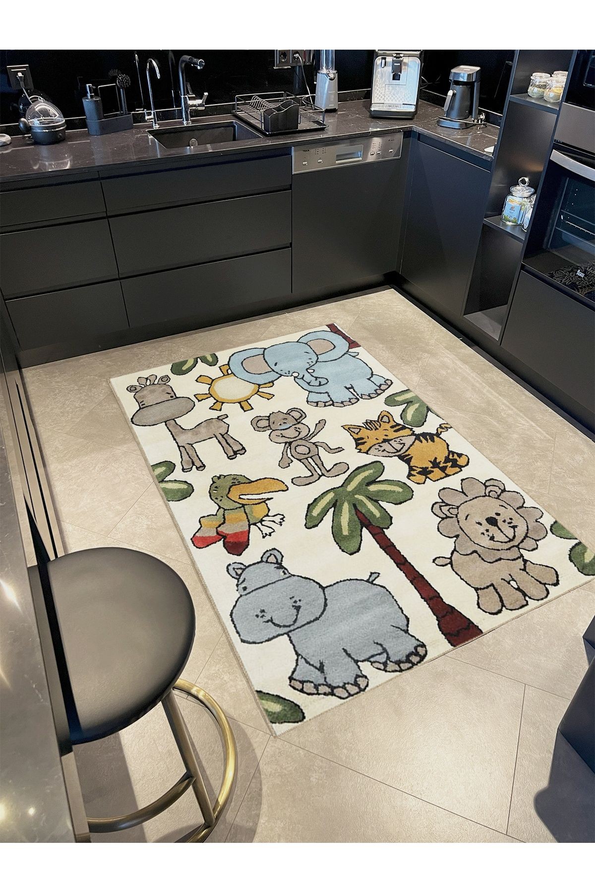 Tuğrul Koleksiyonu Karikatür Tema Hayvan Figürleri Desenli Dokuma Taban Modern Dekoratif Halı 50