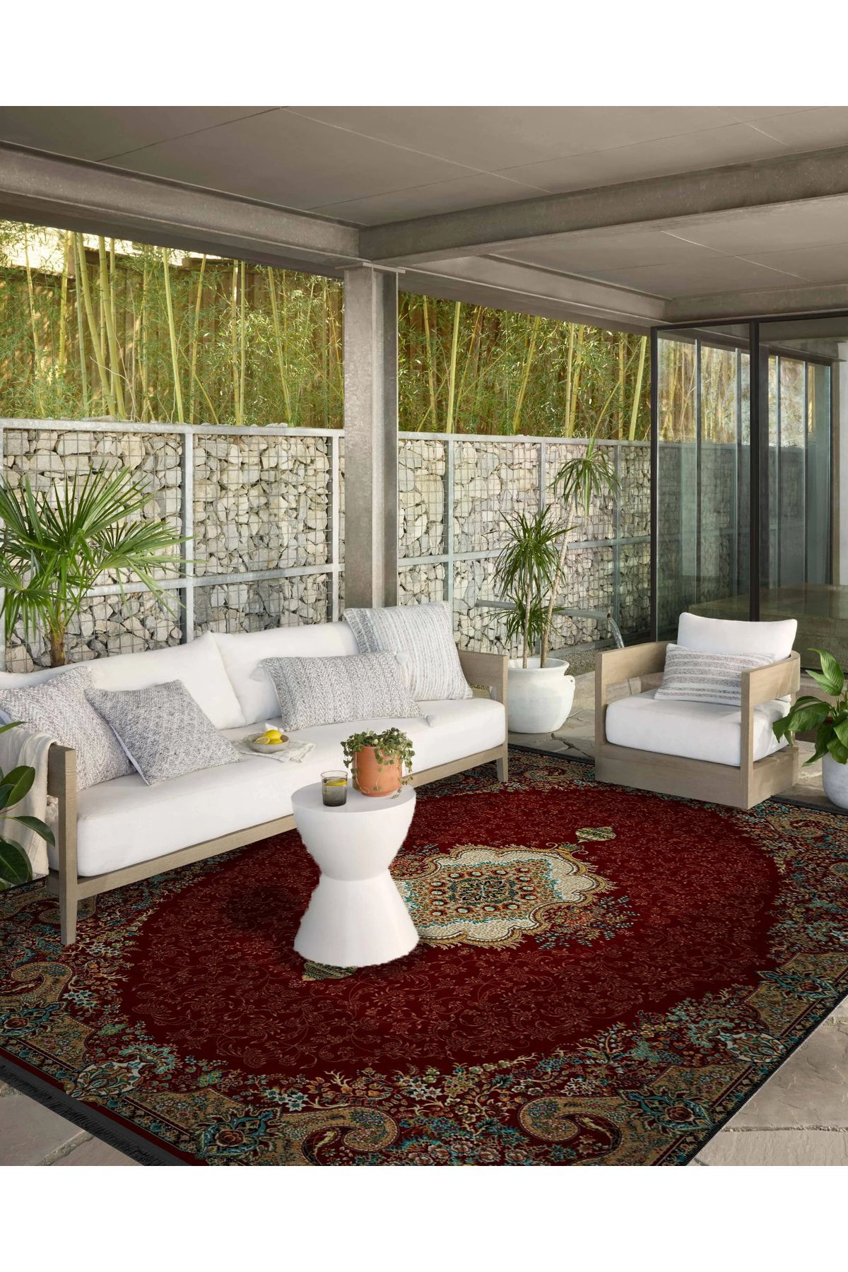 Çok Renkli Detaylı Bordo Tonlarda Antik Tasarım Serisi Desenli Dekoratif Halı antik125