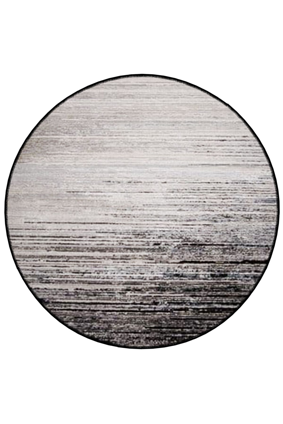 Mira Yuvarlak Beyaz Siyah Çizgi Detaylı Dokuma Taban Modern Dekoratif Halı 5592