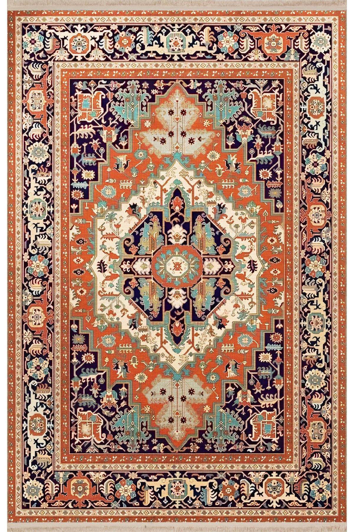 Açık Ton Çok Renkli Geleneksel Motif Etnik Desenli Vintage Dekoratif Halı 1904