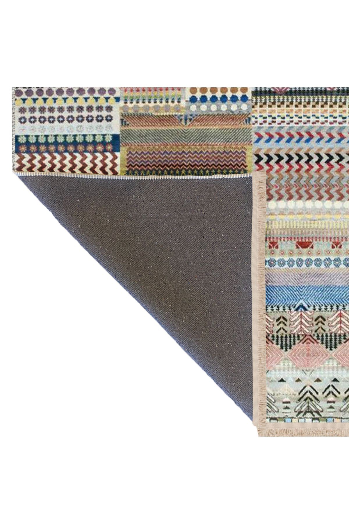 Barcelona Koleksiyonu Çok Renkli Karma Geometrik Motifler Desenli Vintage Dekoratif Halı 32