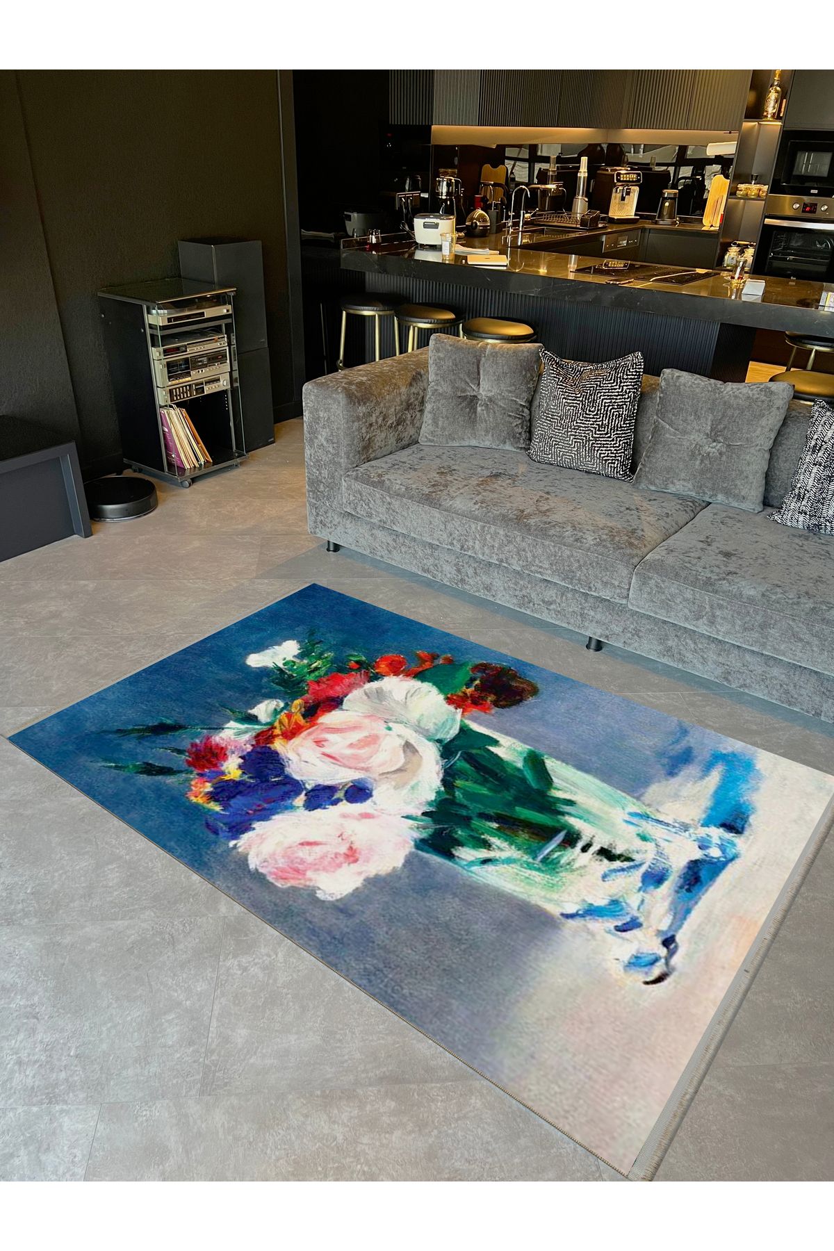 Yılmaz Koleksiyonu Pastel Renkler Vazodaki Çiçekler Desenli Kreatif Modern Dekoratif Halı 04