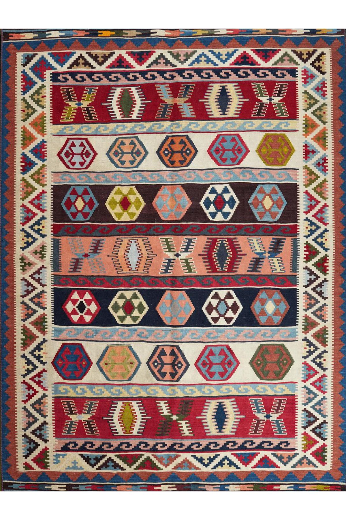 Güney Koleksiyonu Çok Renkli Karma Etnik Motifler Desenli Vintage Dekoratif Halı 30