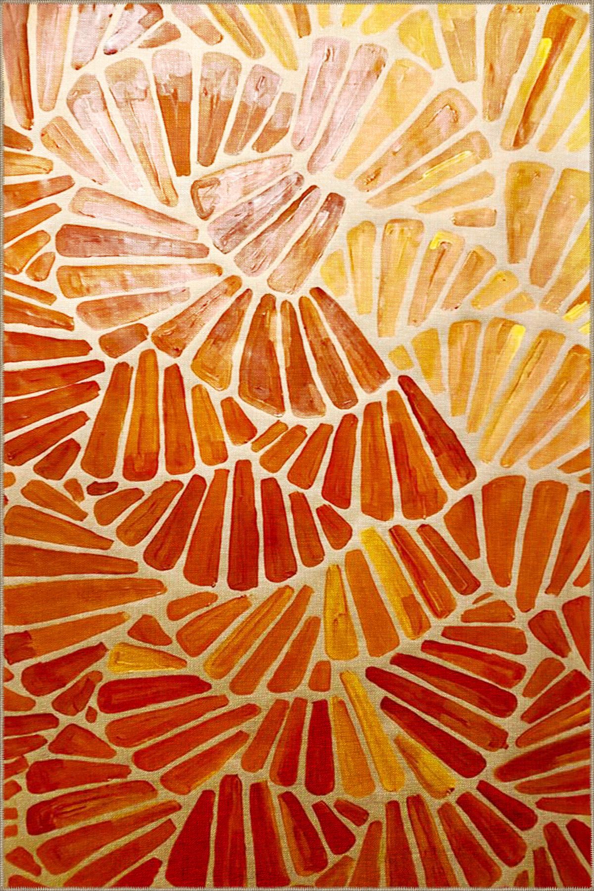 Turuncu Kreatif Desenli Dokuma Halı 4027