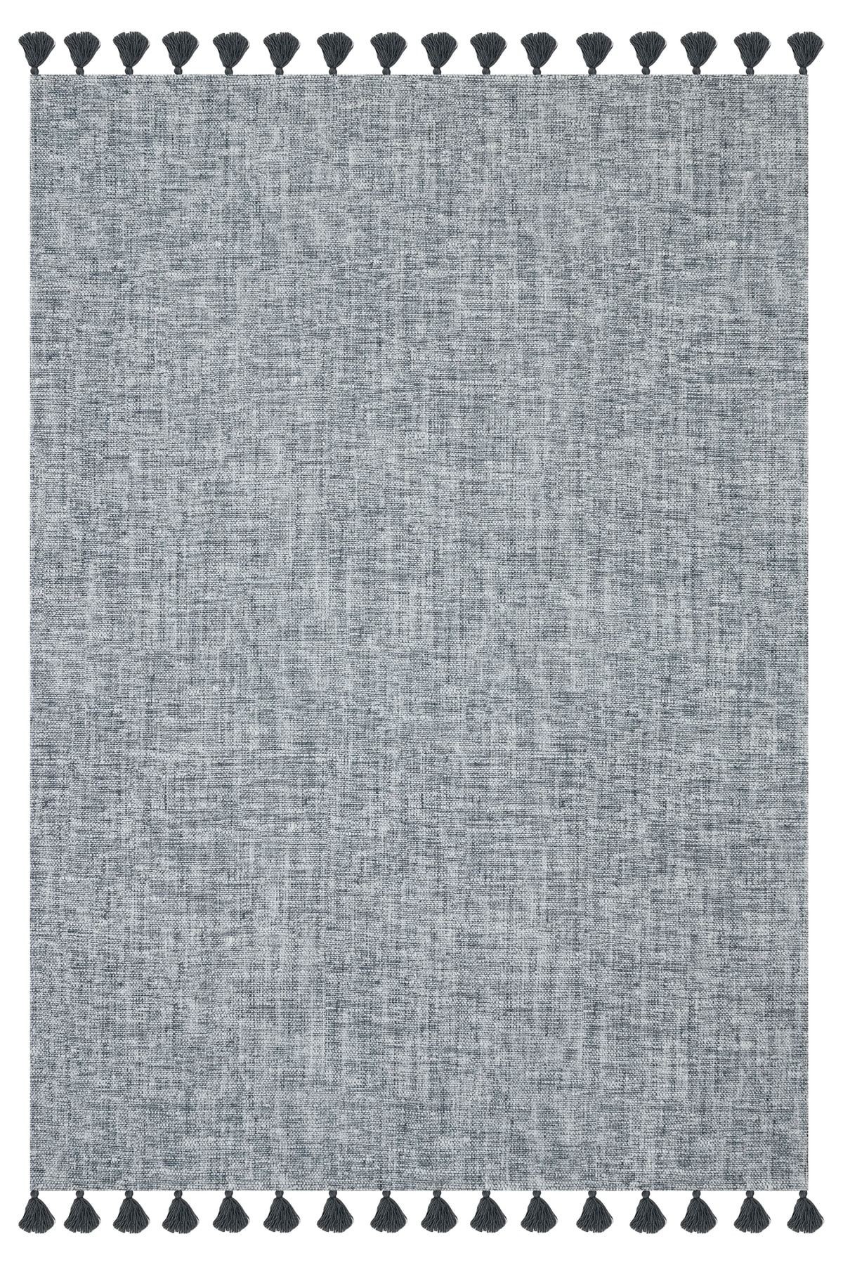 Moroccan 9008 Gri Hasır Görünüm Gri Püsküllü Modern Kilim