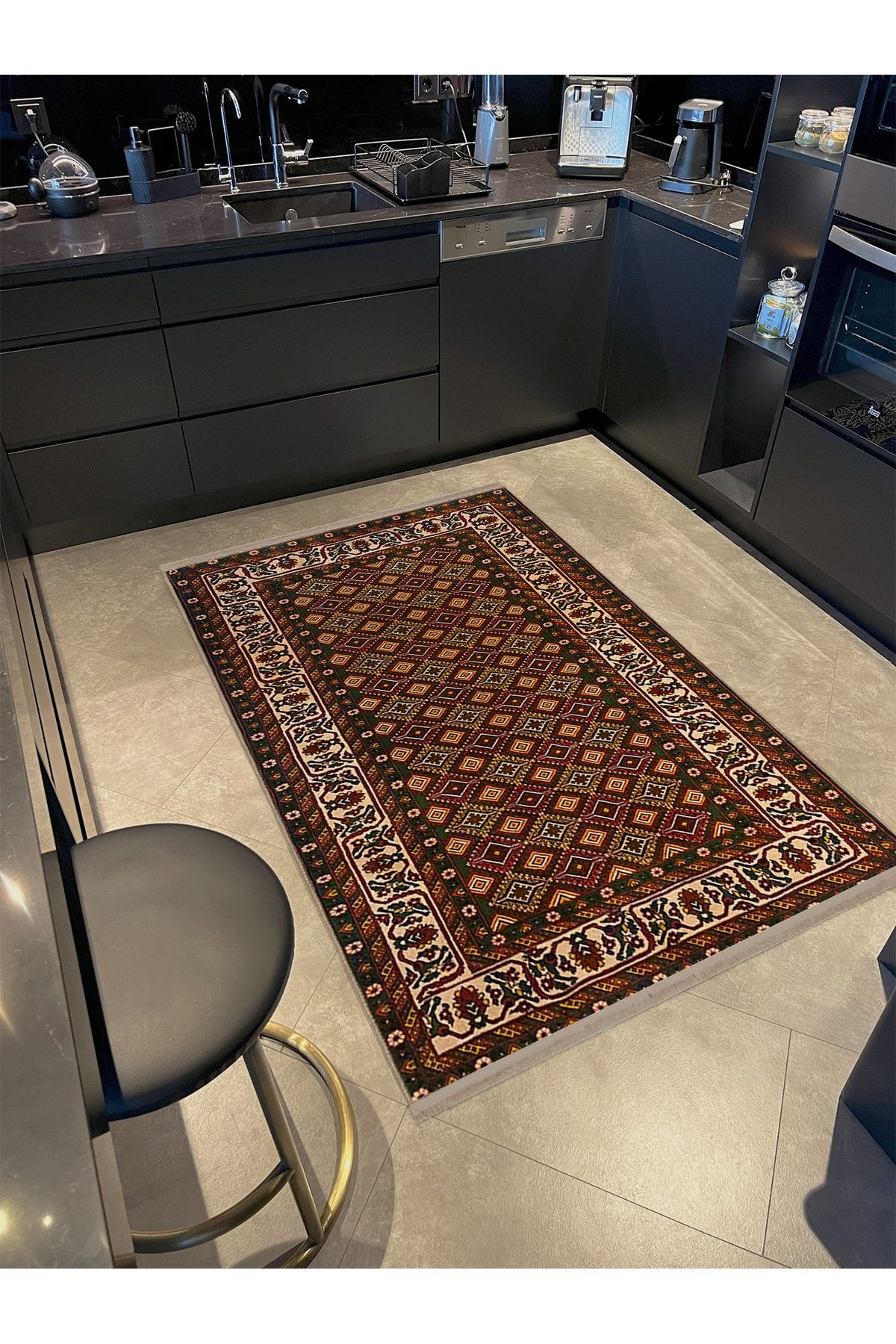 Emre Koleksiyonu Kahve Tonlar Etnik Motif Geleneksel Desenli Dokuma Taban Vintage Dekoratif Halı 01