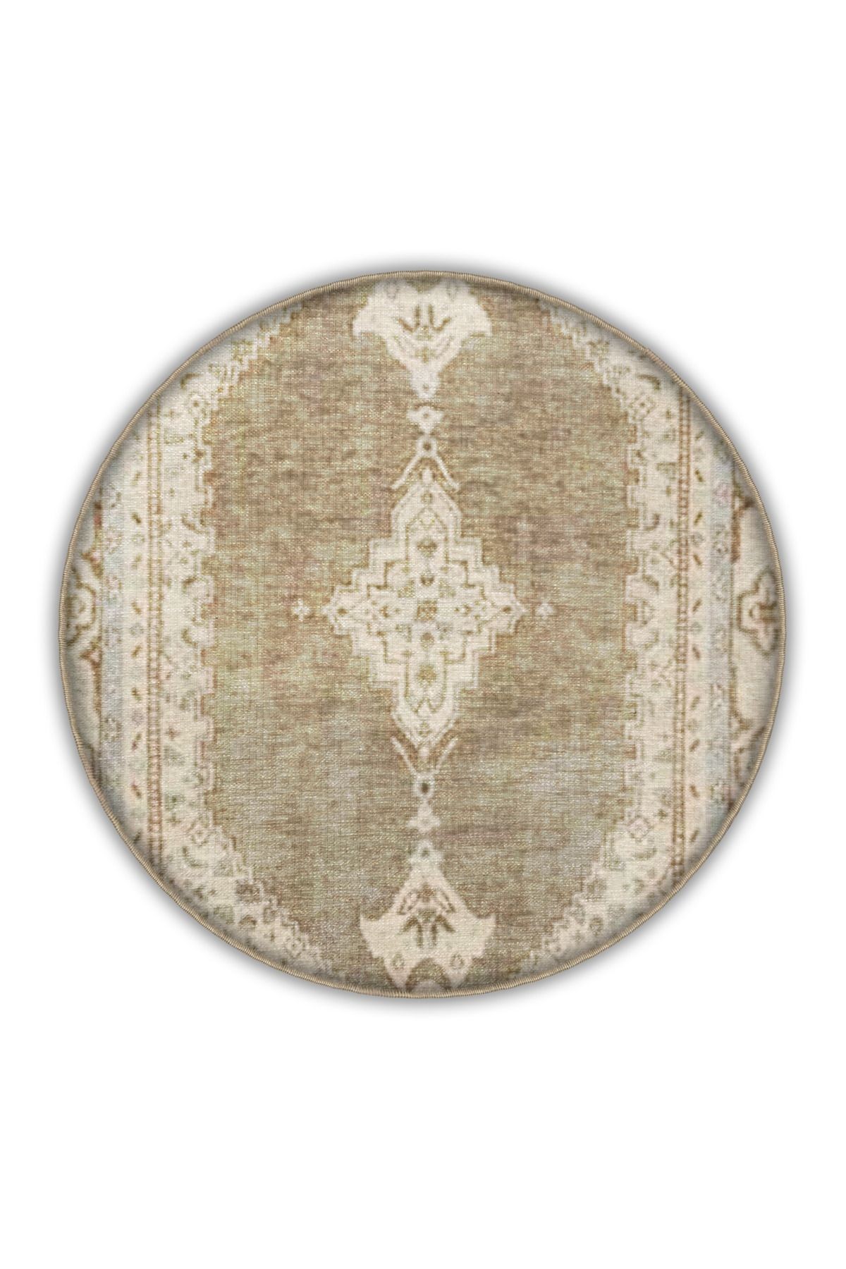 Bej Temalı Geleneksel Motif Desenli Vintage Dekoratif Halı 3286