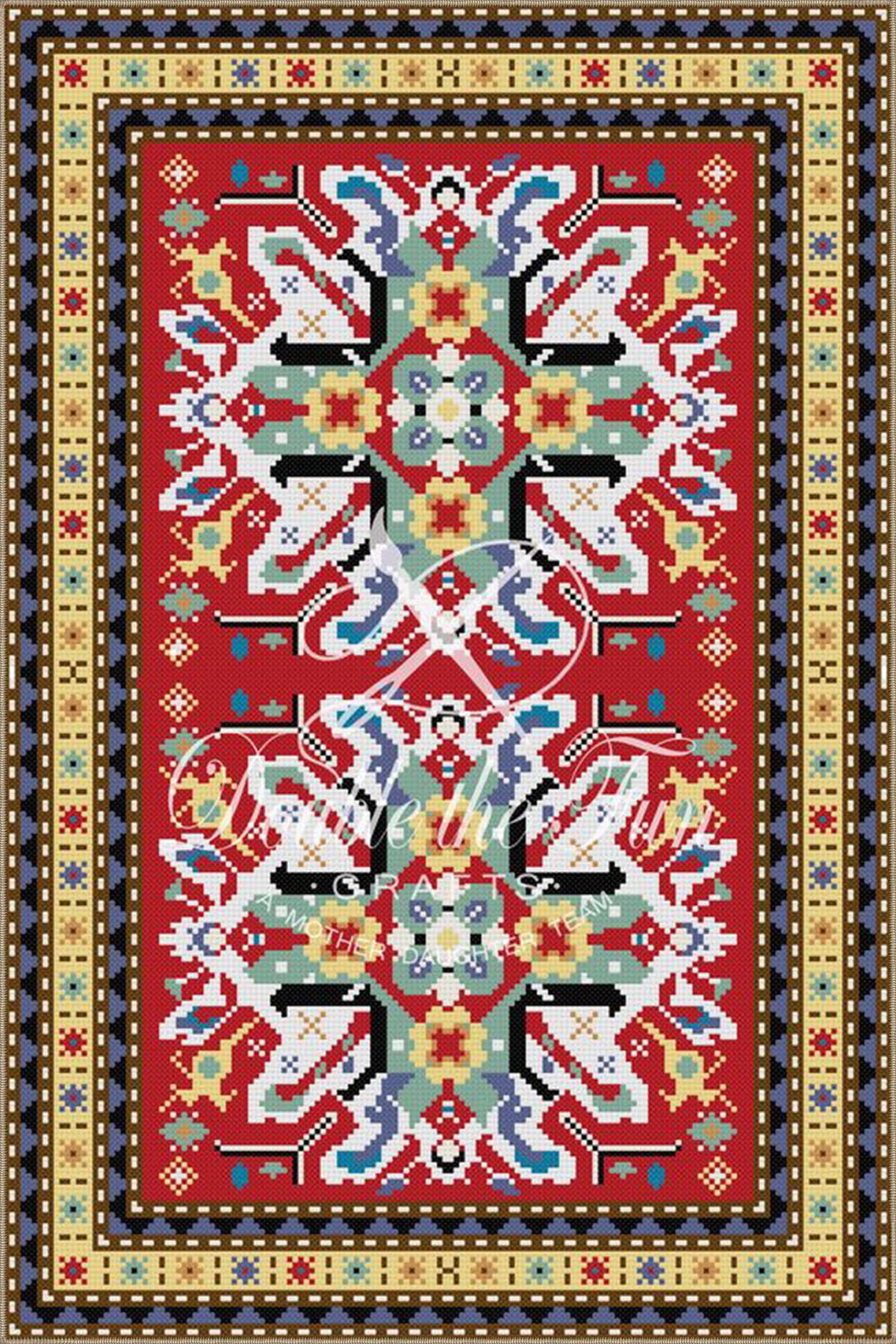 Kırmızı Geleneksel Geometrik Dokuma Dekoratif Halı 4142