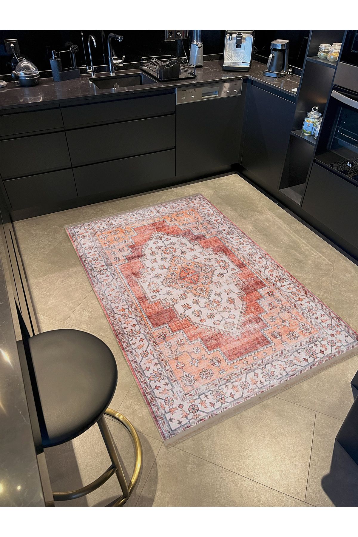 Asena Koleksiyonu Turuncu Tonlarda Geleneksel Motif Desenli Vintage Dekoratif Halı 24