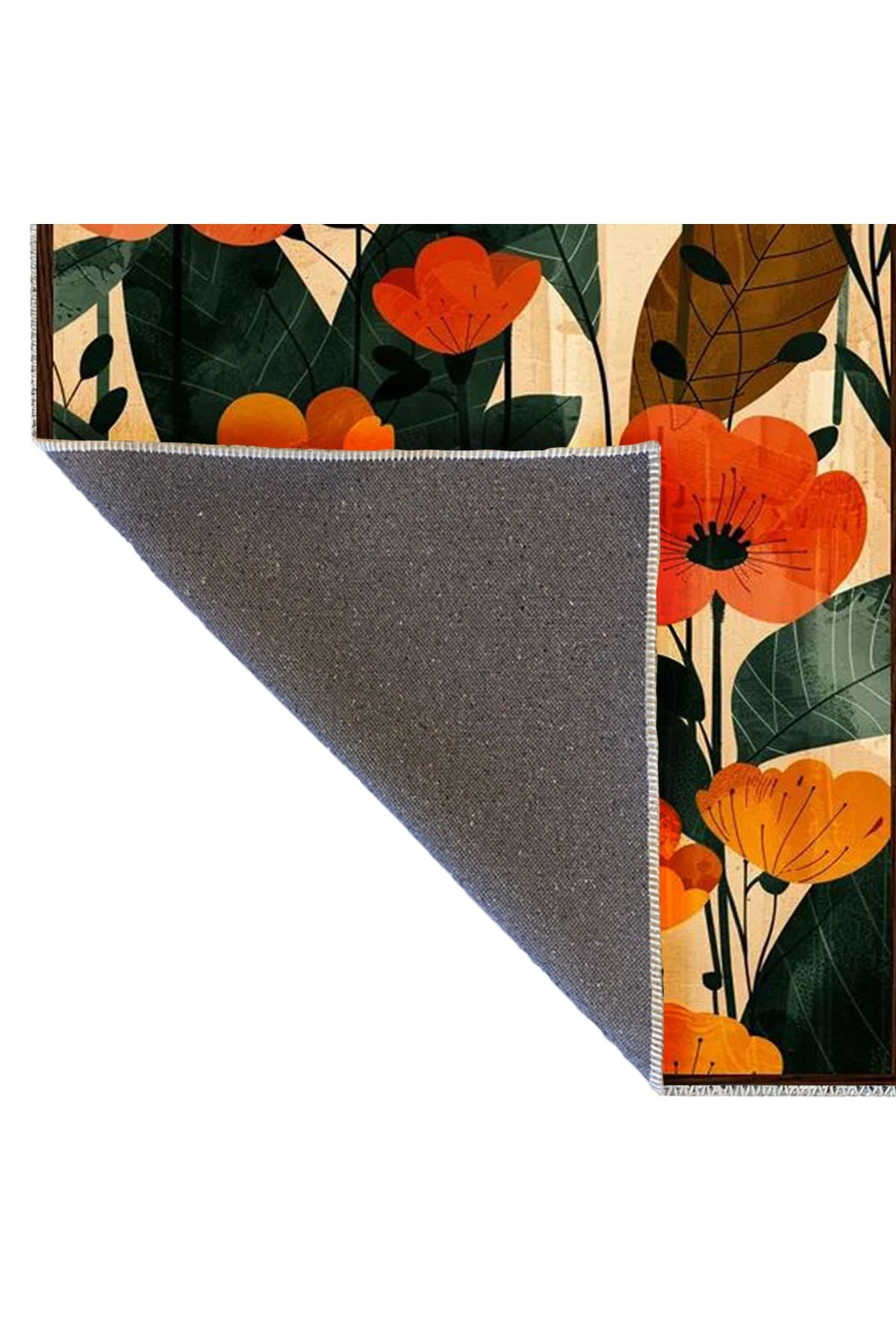 Emre Koleksiyonu Çok Renkli Floral Çiçekler Desenli Dokuma Taban Modern Dekoratif Halı 37
