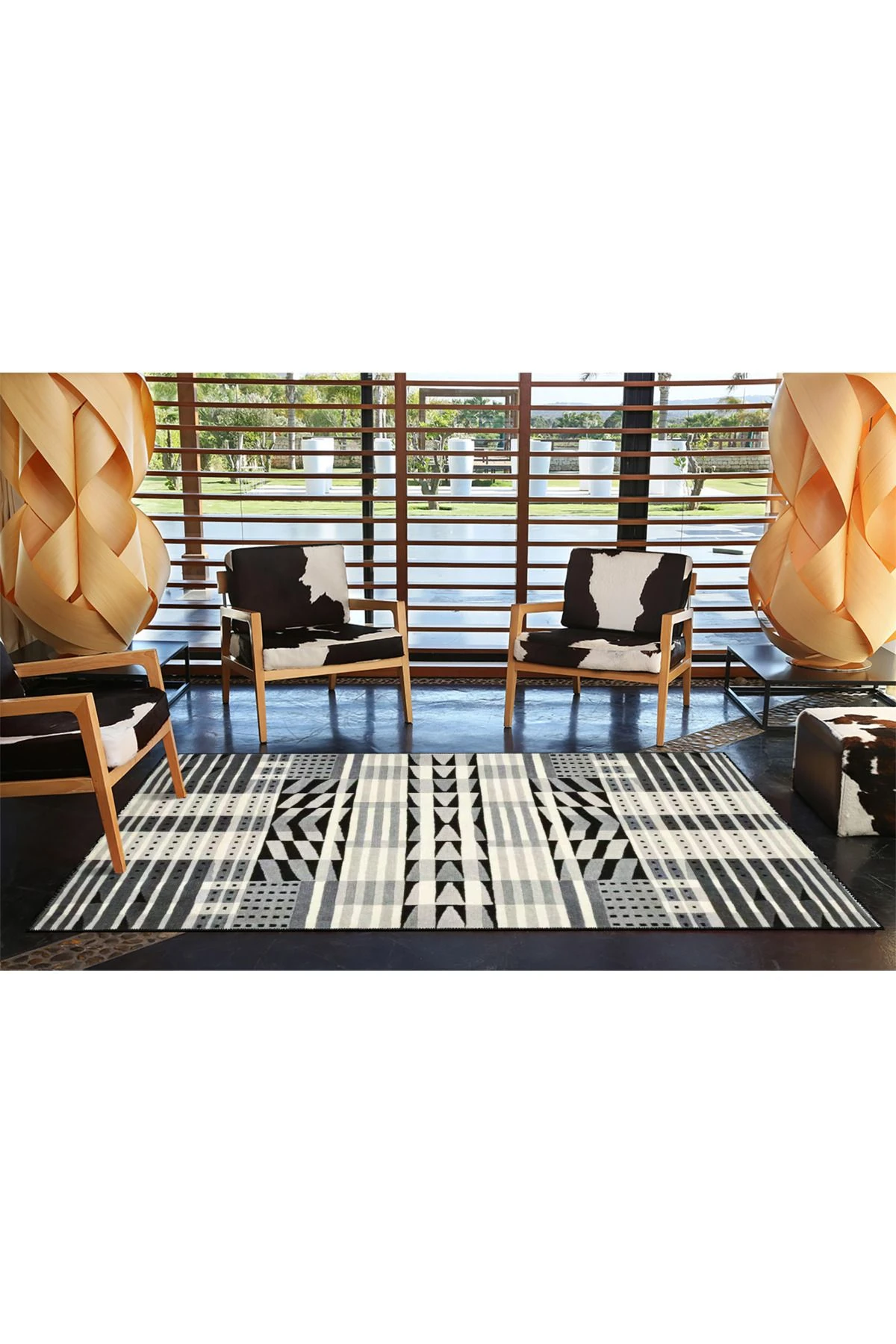 Siyah beyaz Dikdörtgen Geometrik Dokuma Taban Halı miravip1028
