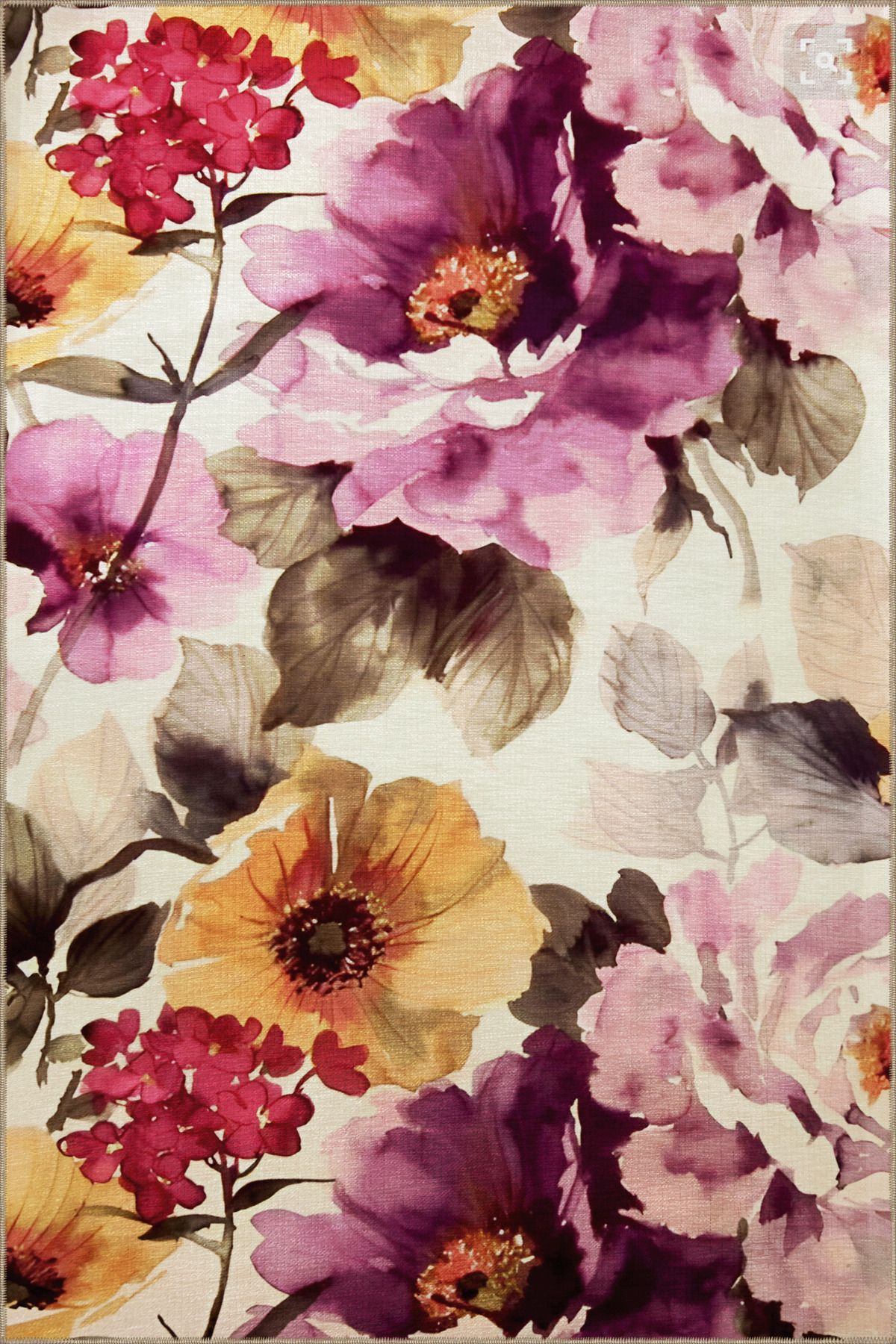 Mor Sarı Temalı Gül Desenli Kreatif Modern Dekoratif Halı 2143