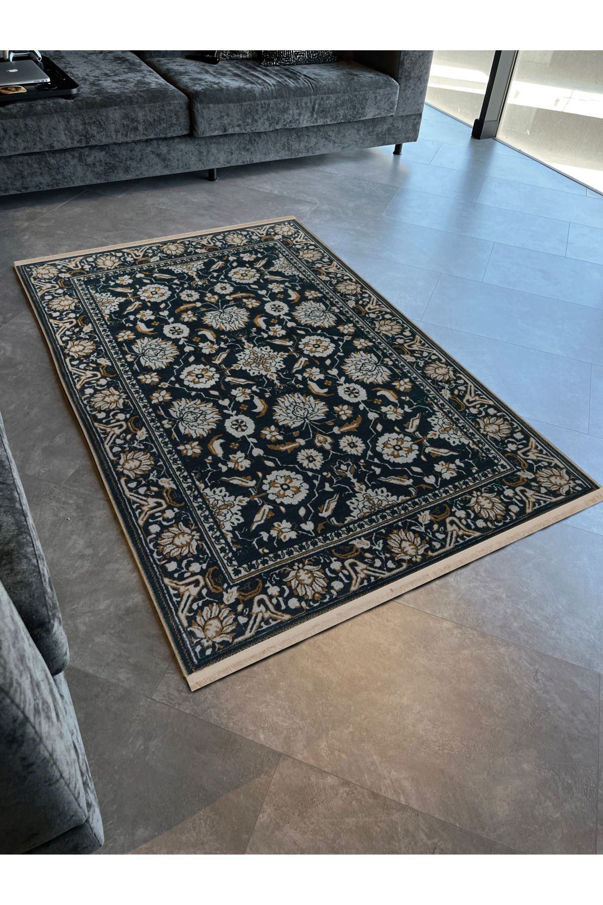 Çok Renkli Geleneksel Motif Etnik Çiçek Desenli Kreatif Vintage Dekoratif Halı 2845