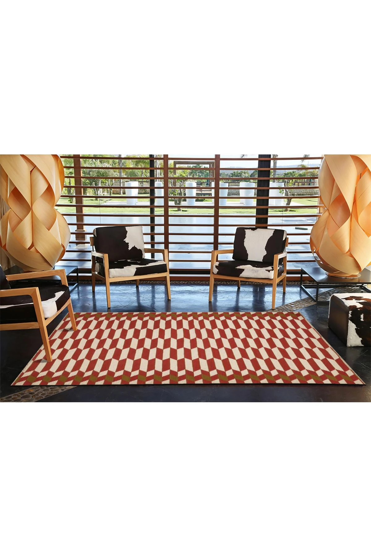 Kırmızı Temalı Karma Geometrik Şekil Desenli Kreatif Modern Dekoratif Halı 4556