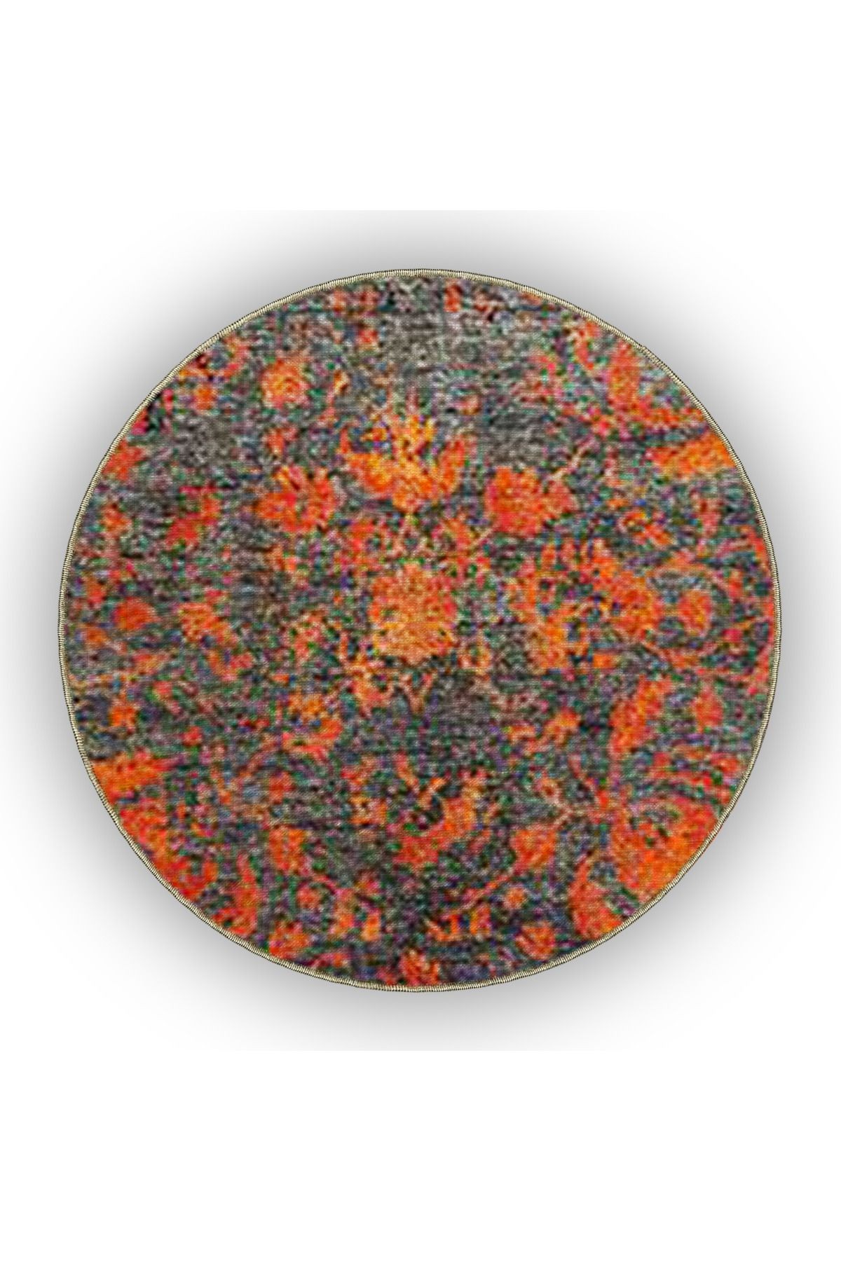 Gri Turuncu Temalı Geleneksel Motif Desenli Vintage Dekoratif Halı 4875