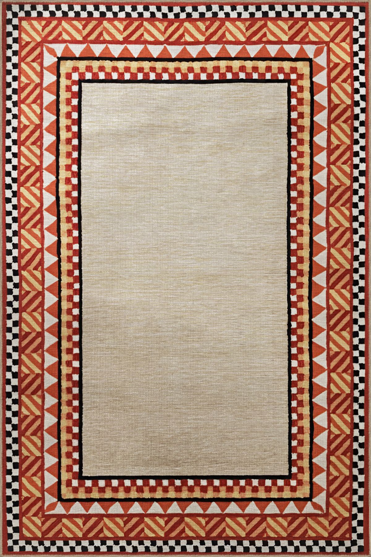 Gri Temalı Çok Renkli Dış Karma Geometrik Şekil Desenli Modern Dekoratif Halı 2324