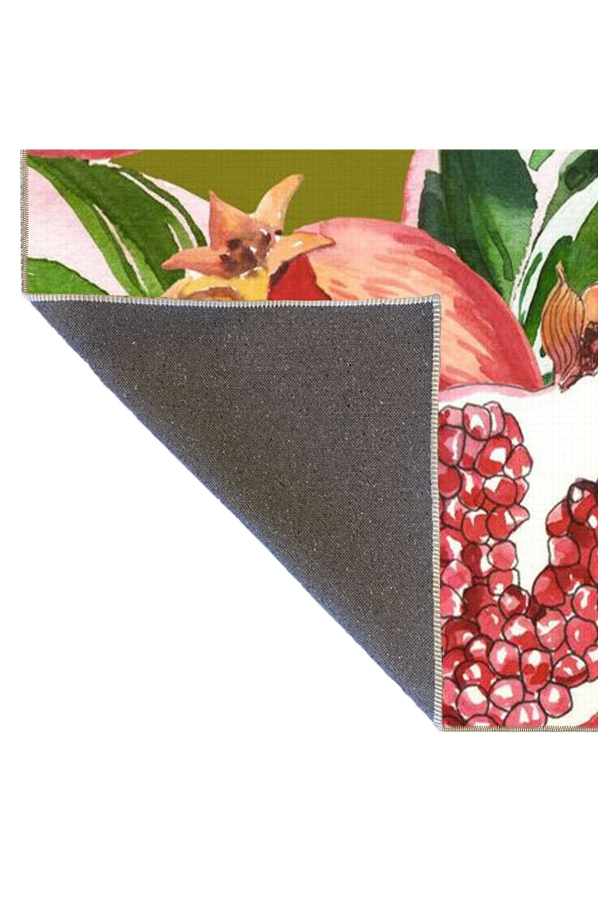 Yeşil Kırmızı Temalı Nar Desenli Kreatif Modern Dekoratif Halı 3847