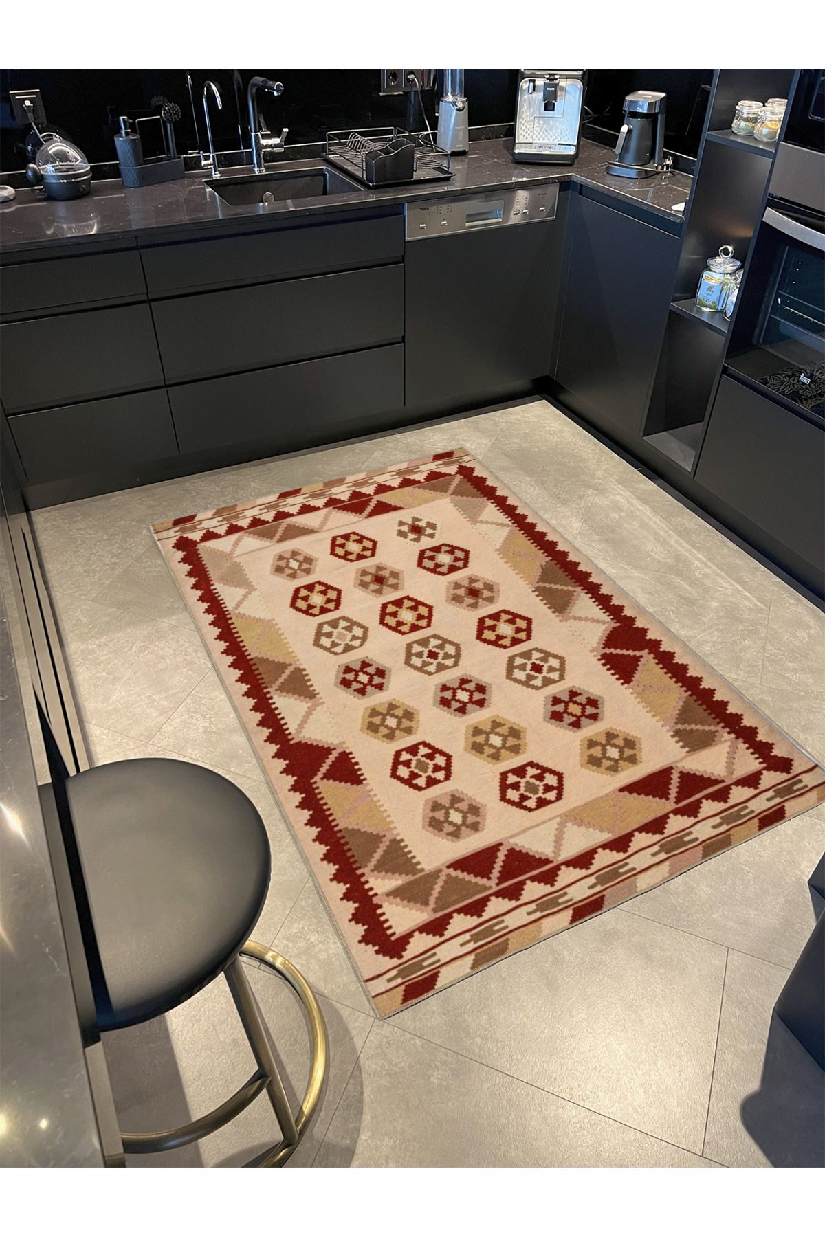 Kahverengi Tonlarında Altıgen Geometrik Modern Dokuma Taban Halı miravip134