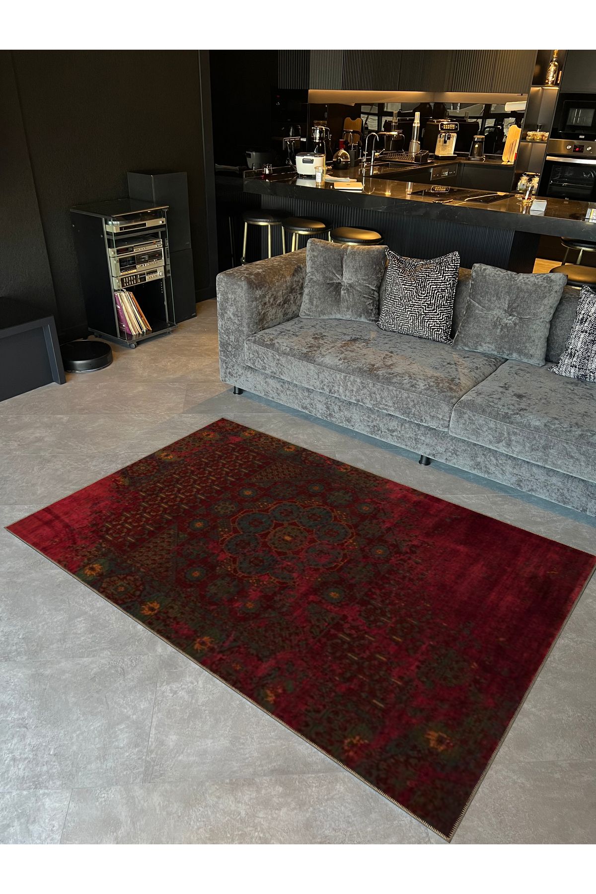 Bordo Temalı Geleneksel Motif Etnik Desenli Vintage Dekoratif Halı 5195