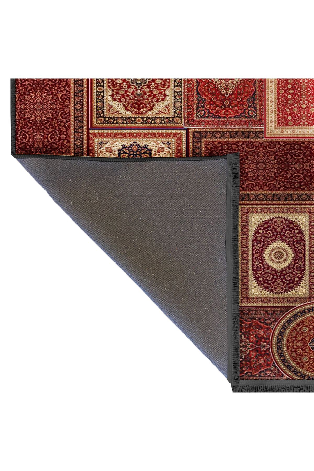 Kuvars Koleksiyonu Çok Renkli Vintage Motifler Desenli Dokuma Taban Etnik Dekoratif Halı kuvars13