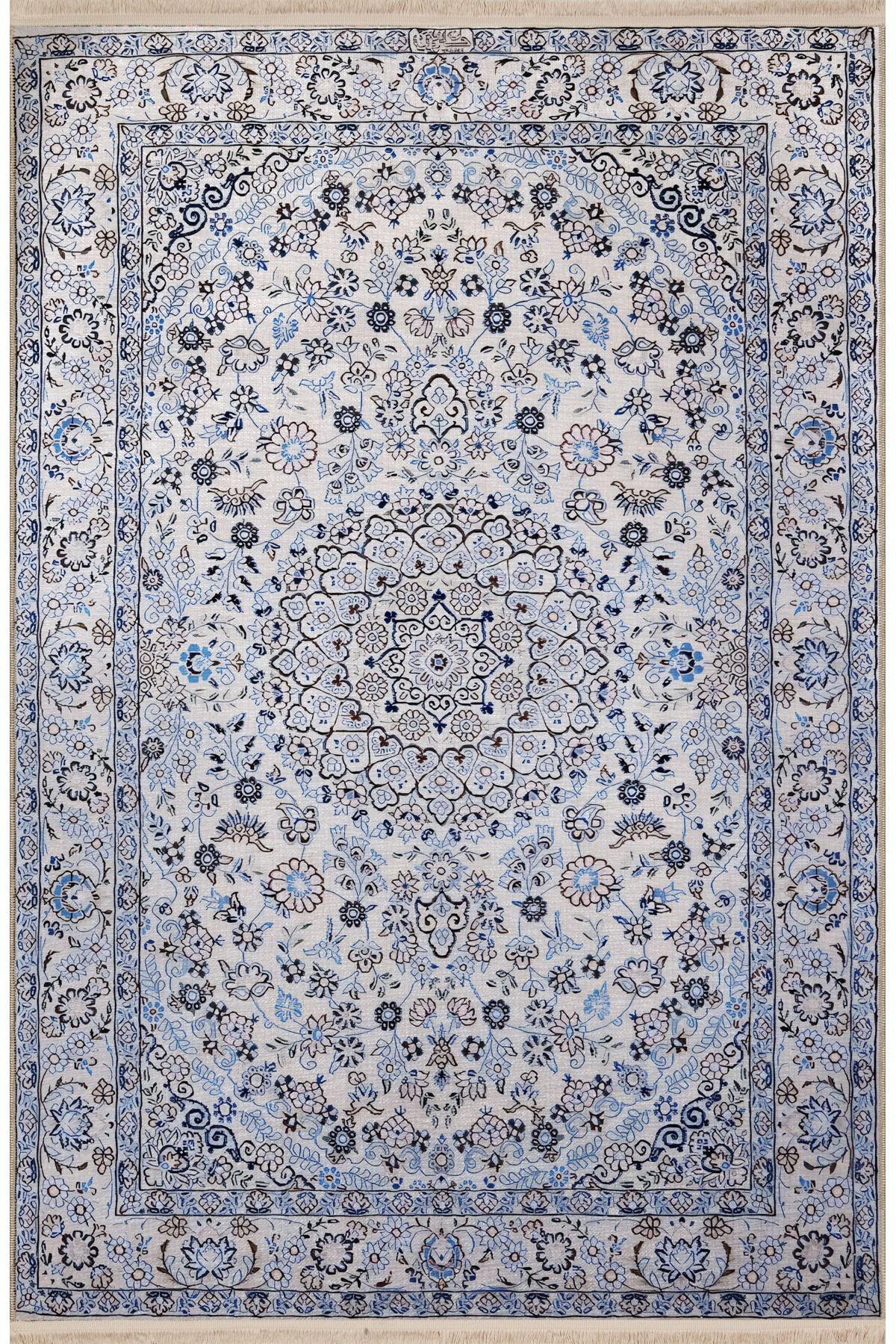 Açık Ton Gri Bej Temalı Geleneksel Motif Etnik Desenli Vintage Dekoratif Halı 2579