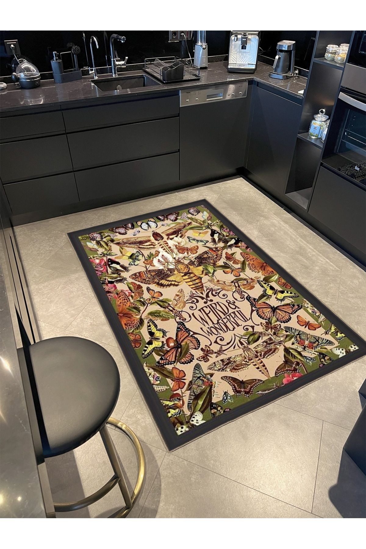 Kelebek ve Arı Motifli Desenli Modern Dekoratif Yıkanabilir Halı miravip8257
