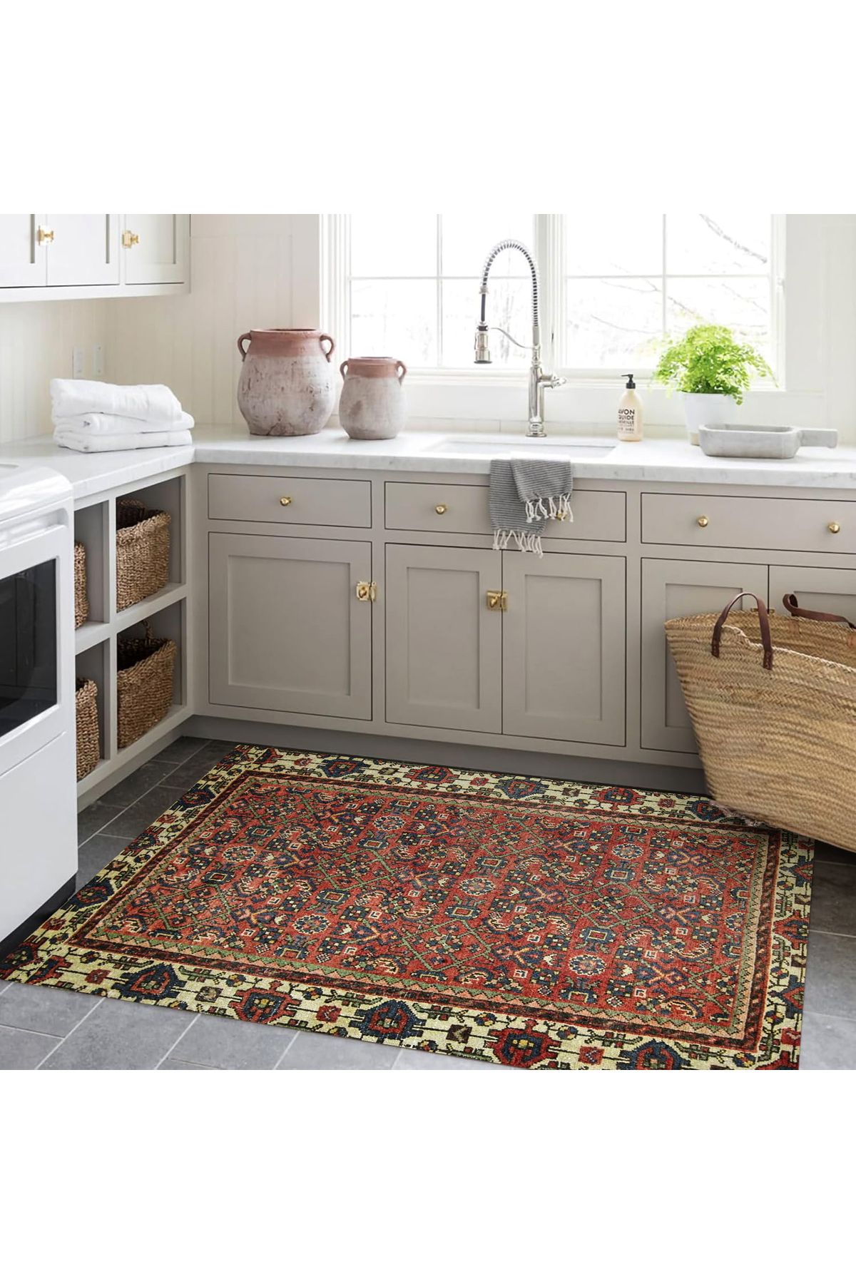 Mete Koleksiyonu Kahve Temalı Etnik Motifler ve Geleneksel Desenli Vintage Dekoratif Halı 01