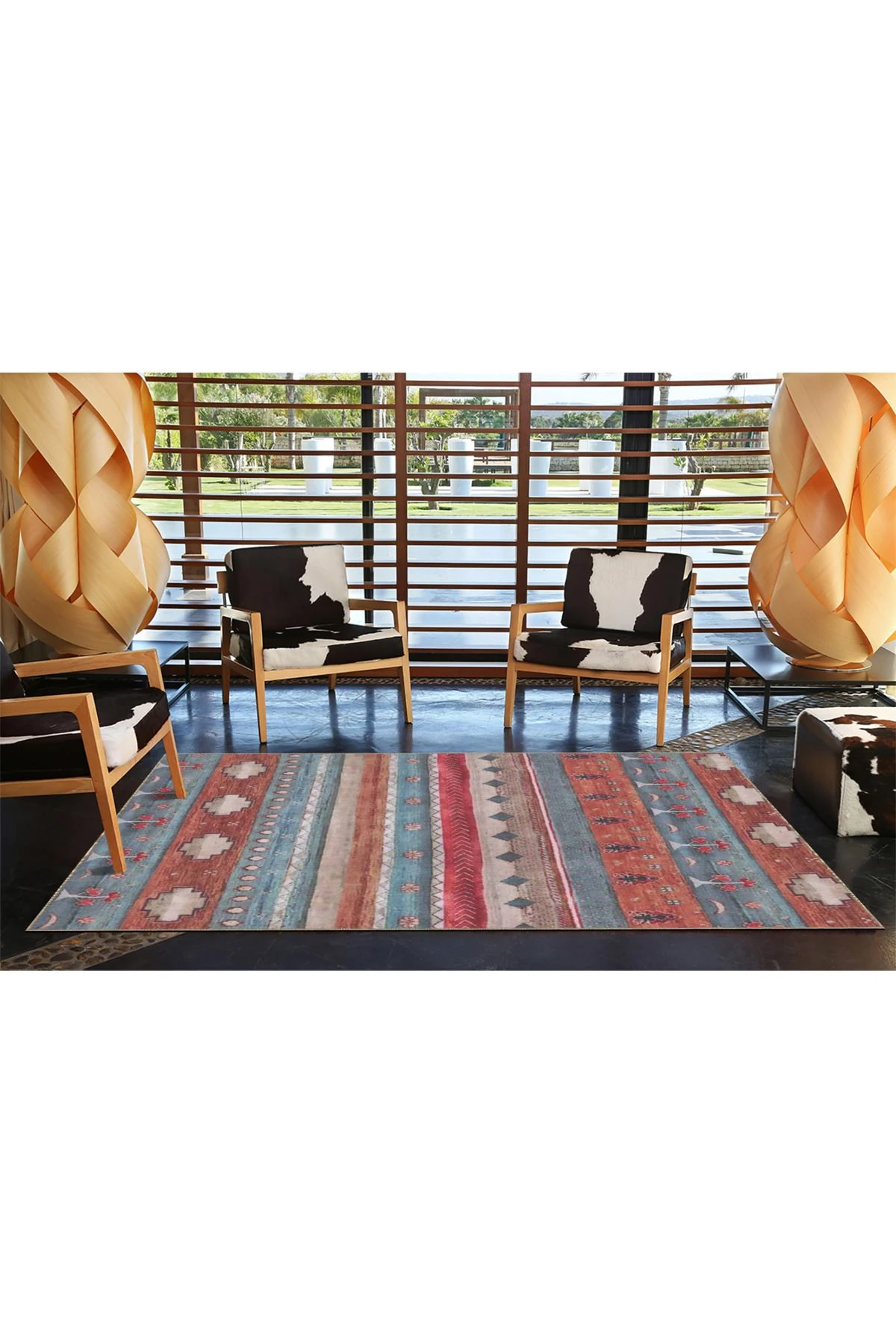 Mavi Kırmızı Renkli Pastel Çizgili Modern Dokuma Taban Halı miravip138