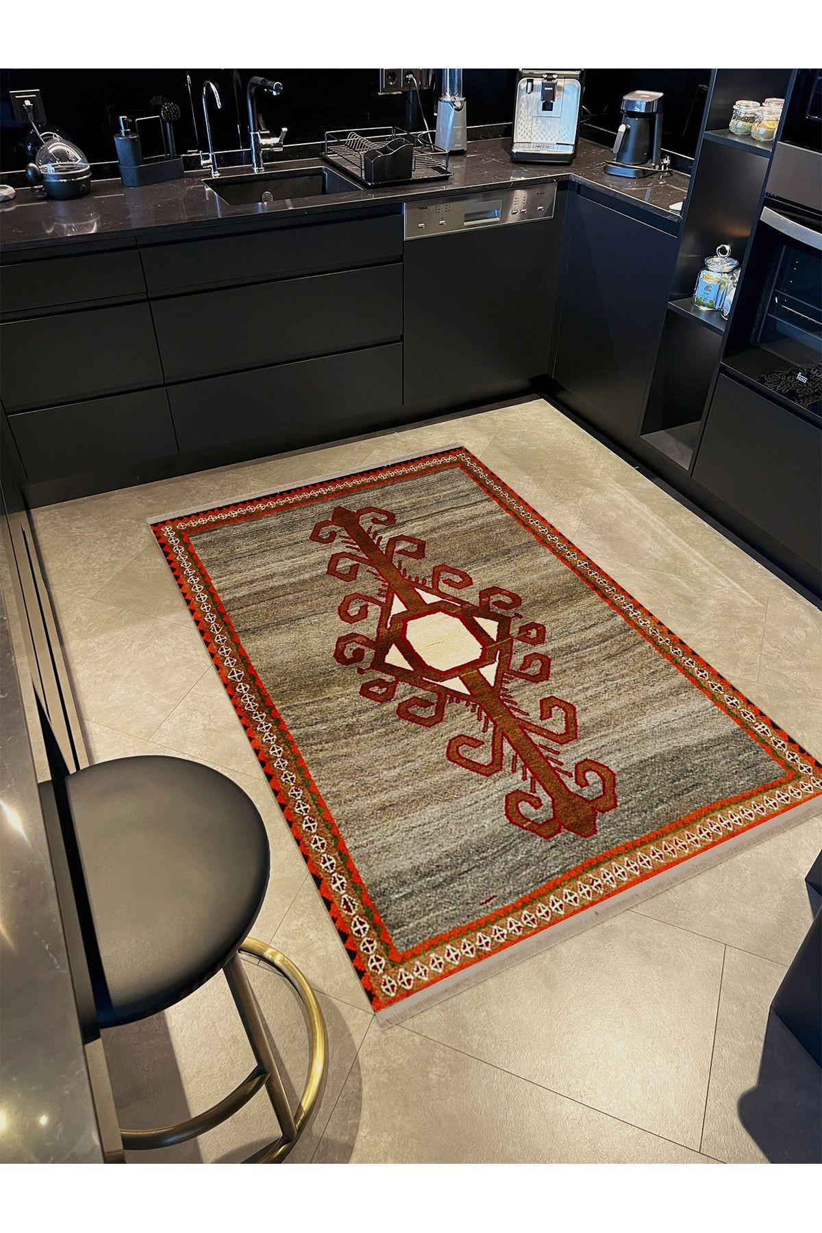 Asena Koleksiyonu Gri Temalı Etnik Klasik Motif Desenli Vintage Dekoratif Halı 48