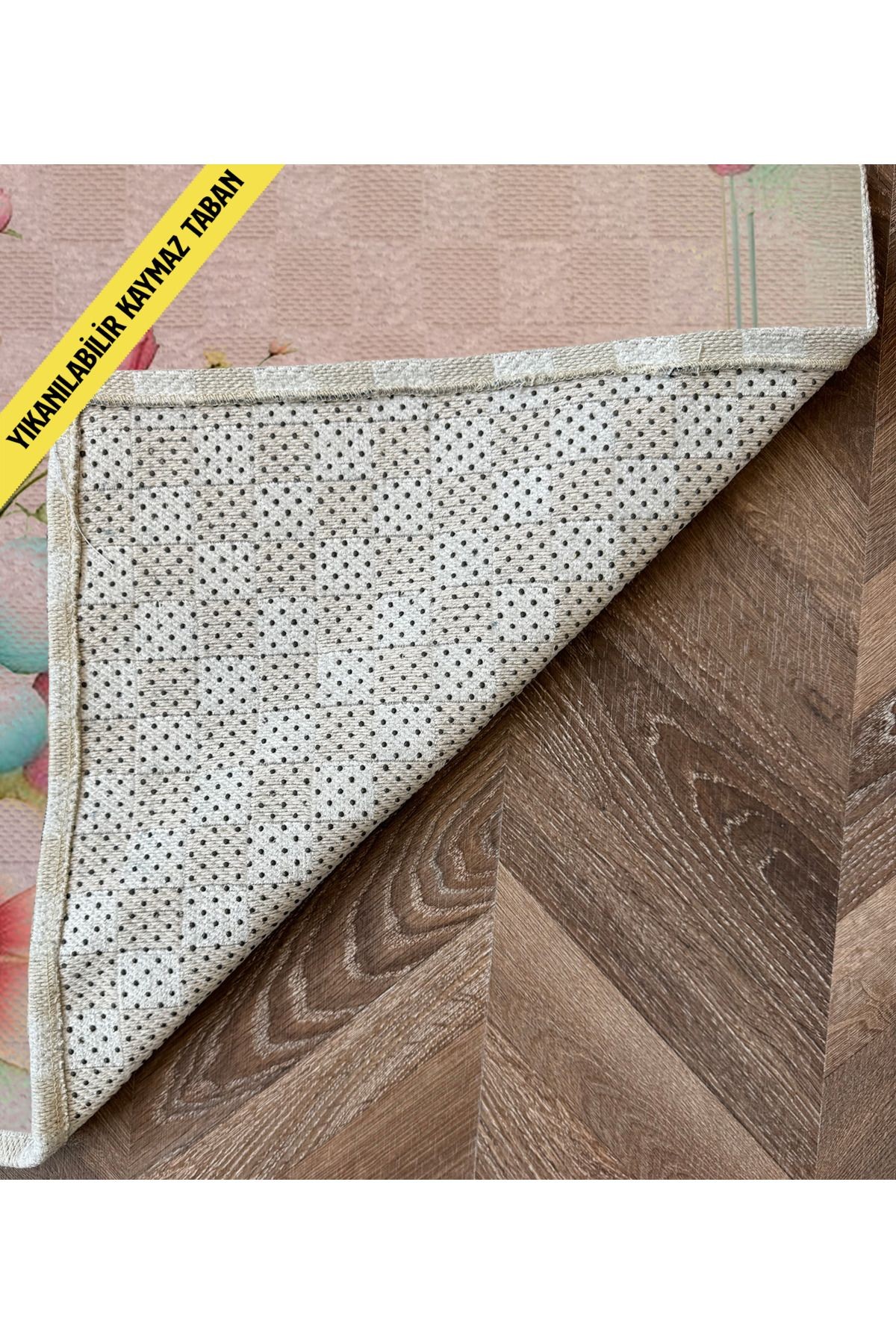 Çok Renkli Pudra Temalı Floral Çiçek Desenli Modern Dekoratif Banyo Paspası 90×60