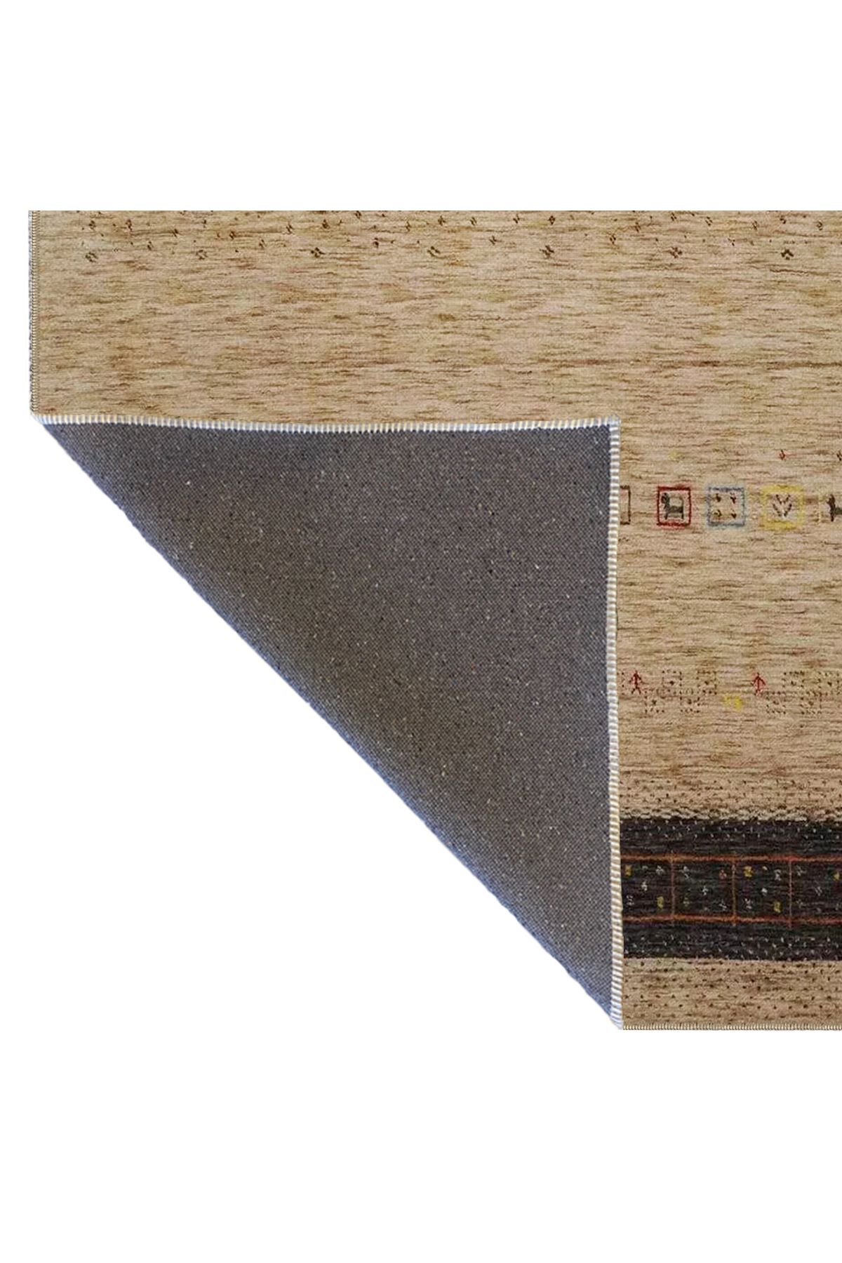 Hasır Renklerde Etnik Desenli Dekoratif Halı miravip876