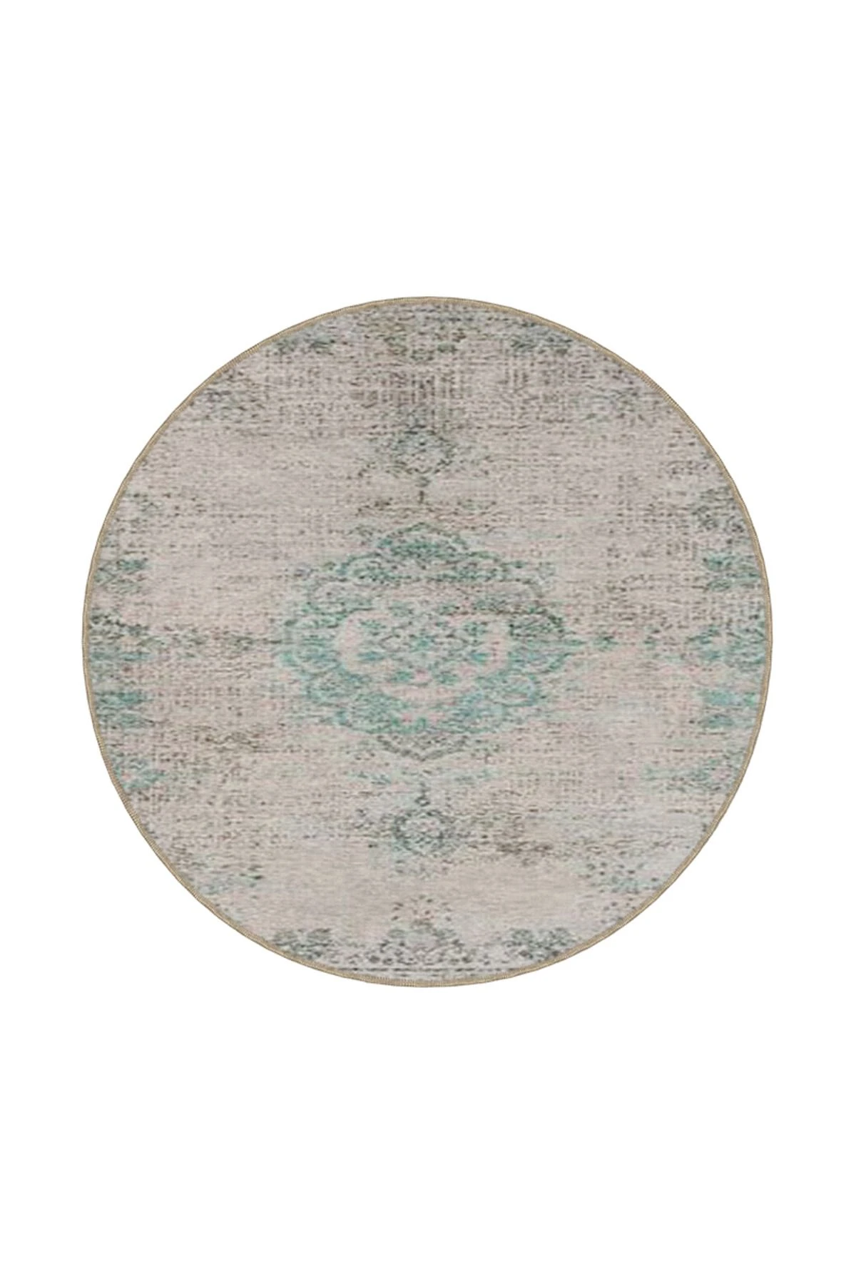 Geleneksel Krem Mavi Geometrik Desenli Dokuma Taban miravip817